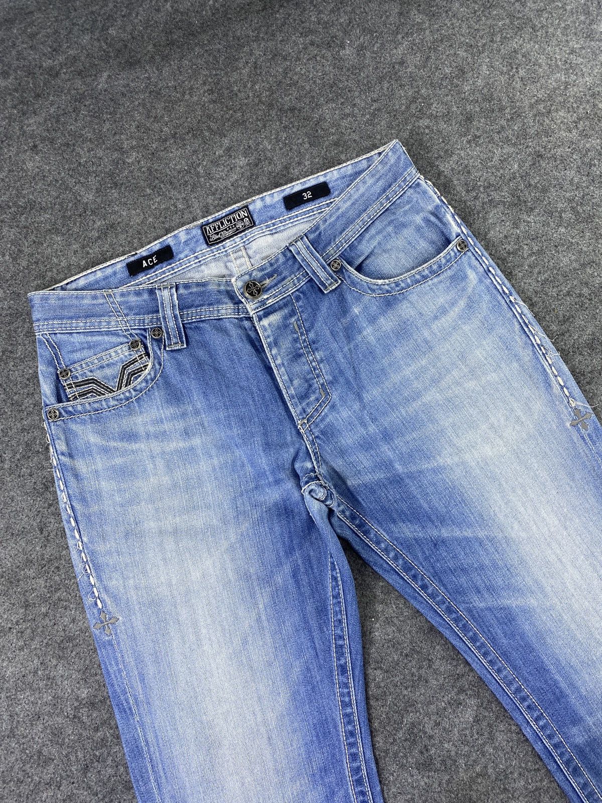 Affliction × Vintage Affliction ACE Blue Wash Jeans - J978 Size US 34 / EU 50 - 11 Thumbnail