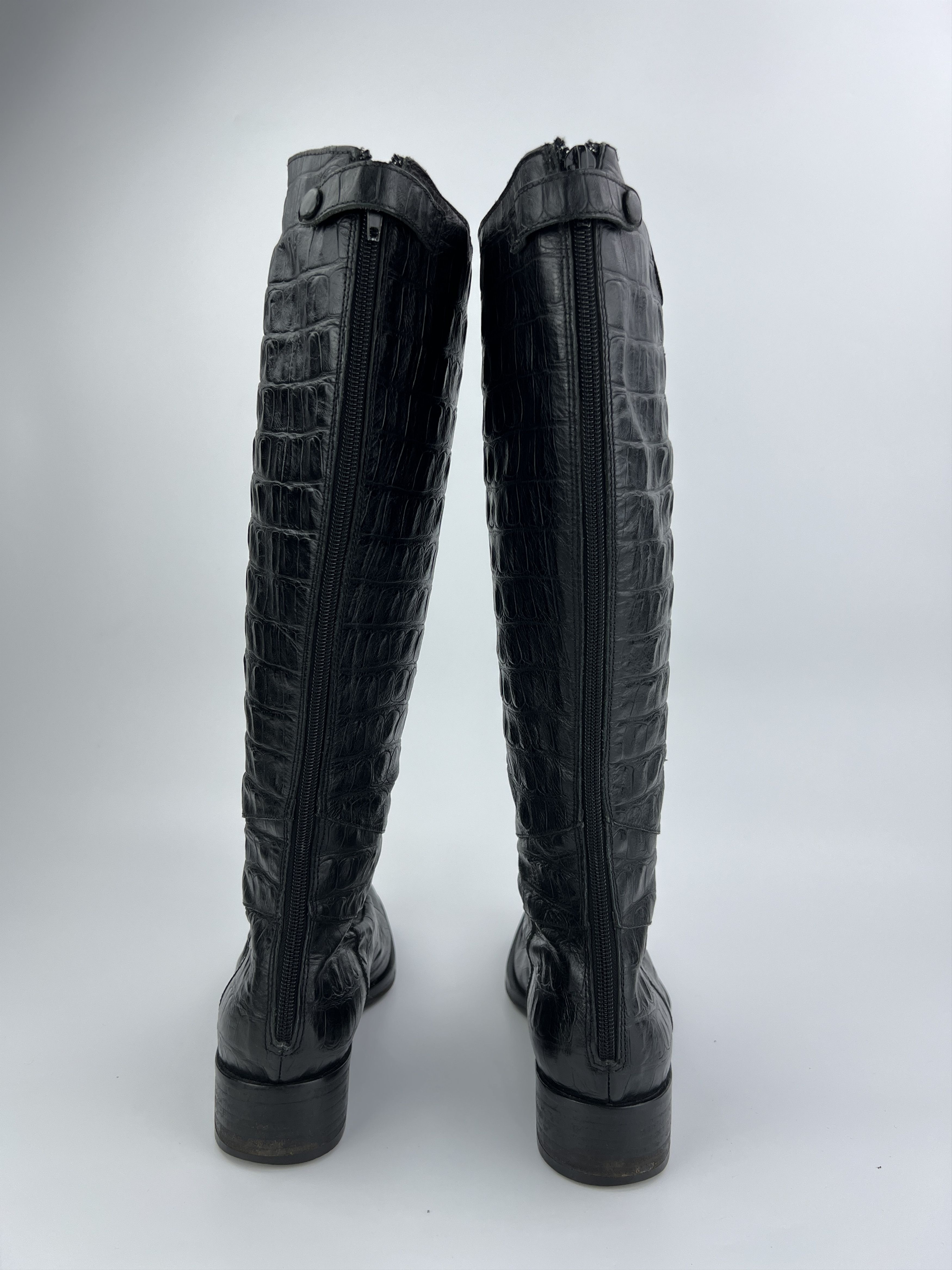 Max Mara Vintage Max Mara Crocodile Pattern Black Leather High Boots Size US 9 / IT 39 - 4 Thumbnail