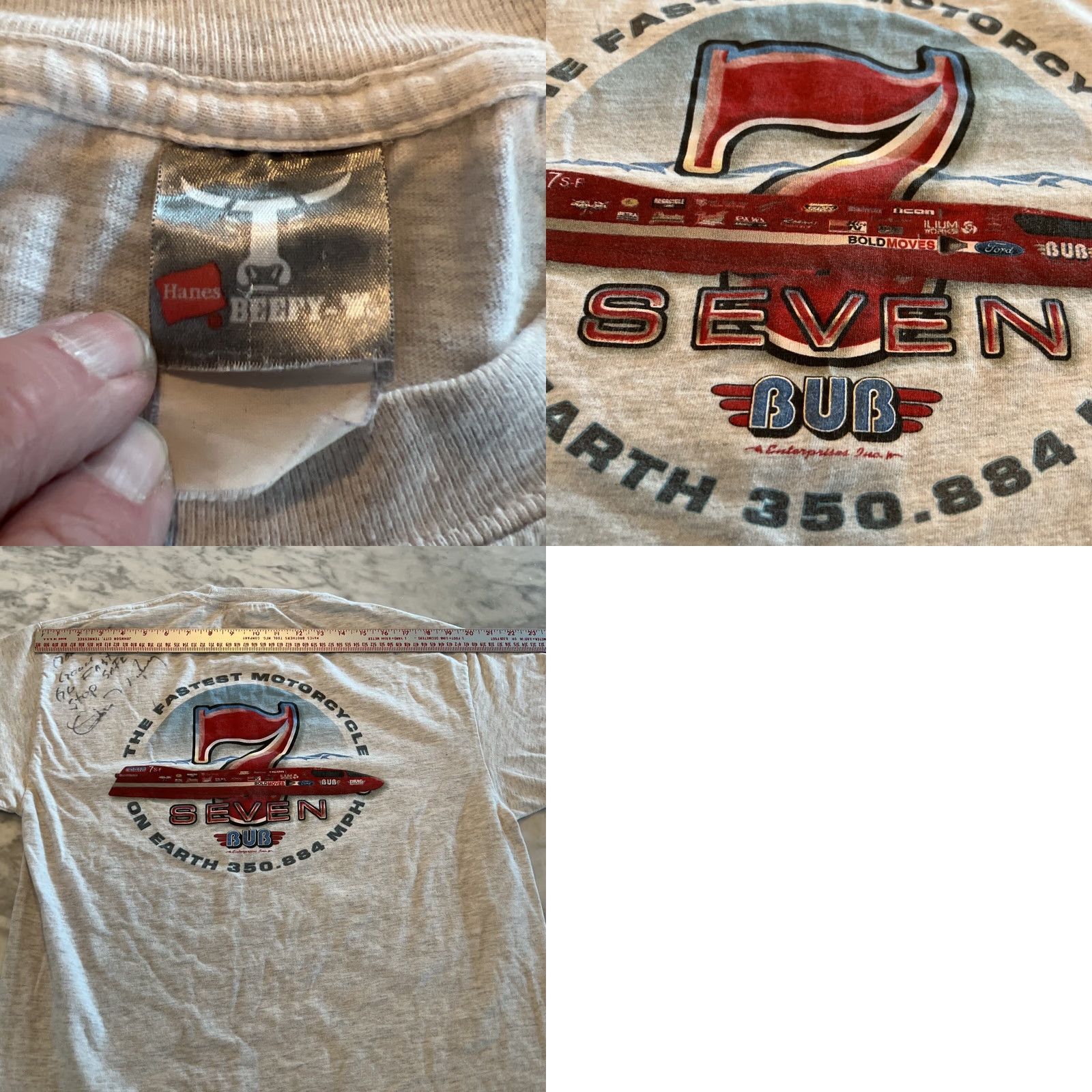 Vintage Hanes Beefy T T Shirt Men L Gray Graphic Print Motorcycle Chris Carr BUB 7 Double-Sided Pocket Crew Neck Size US L / EU 52-54 / 3 - 8 Thumbnail