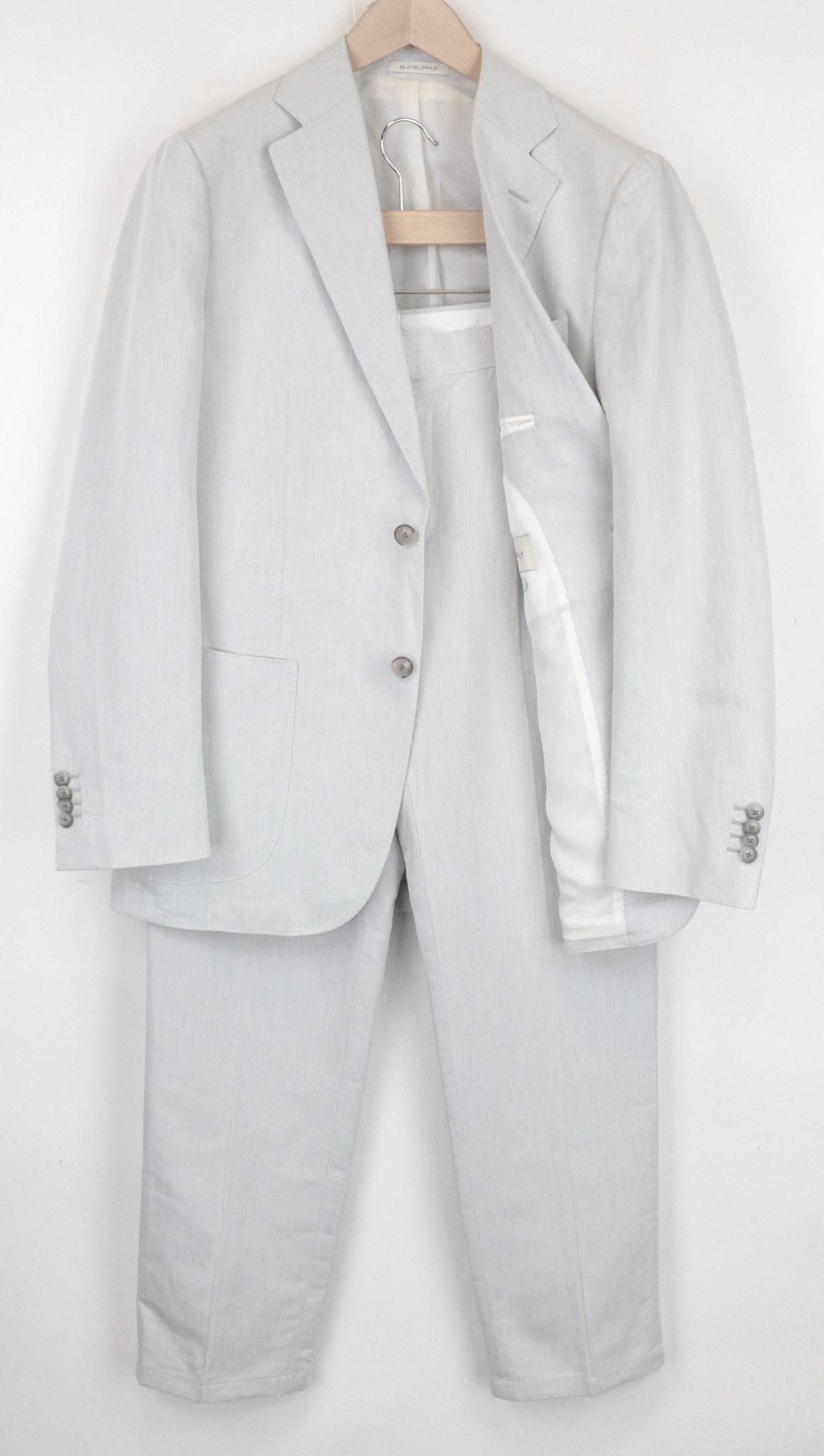 image of Suitsupply Havana Patch Uk40R Linen Cotton Slim Grey Suit 68293, Men's