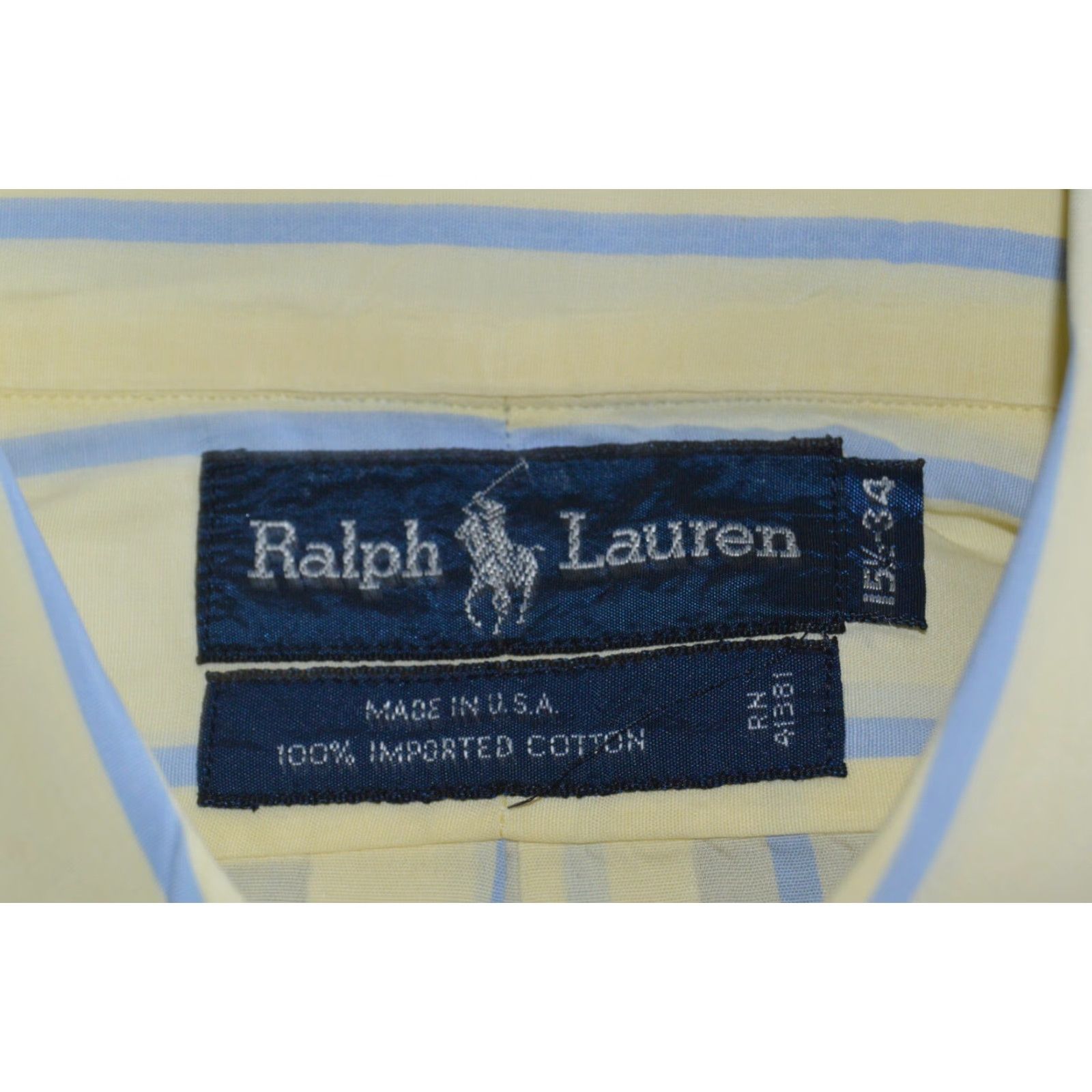 Polo Ralph Lauren VINTAGE Polo Ralph Lauren Shirt Yellow Stripe Long Sleeve Button-Up Collared Cotton Distressed USA 15.5 34 Mens Regular Size US L / EU 52-54 / 3 - 3 Thumbnail