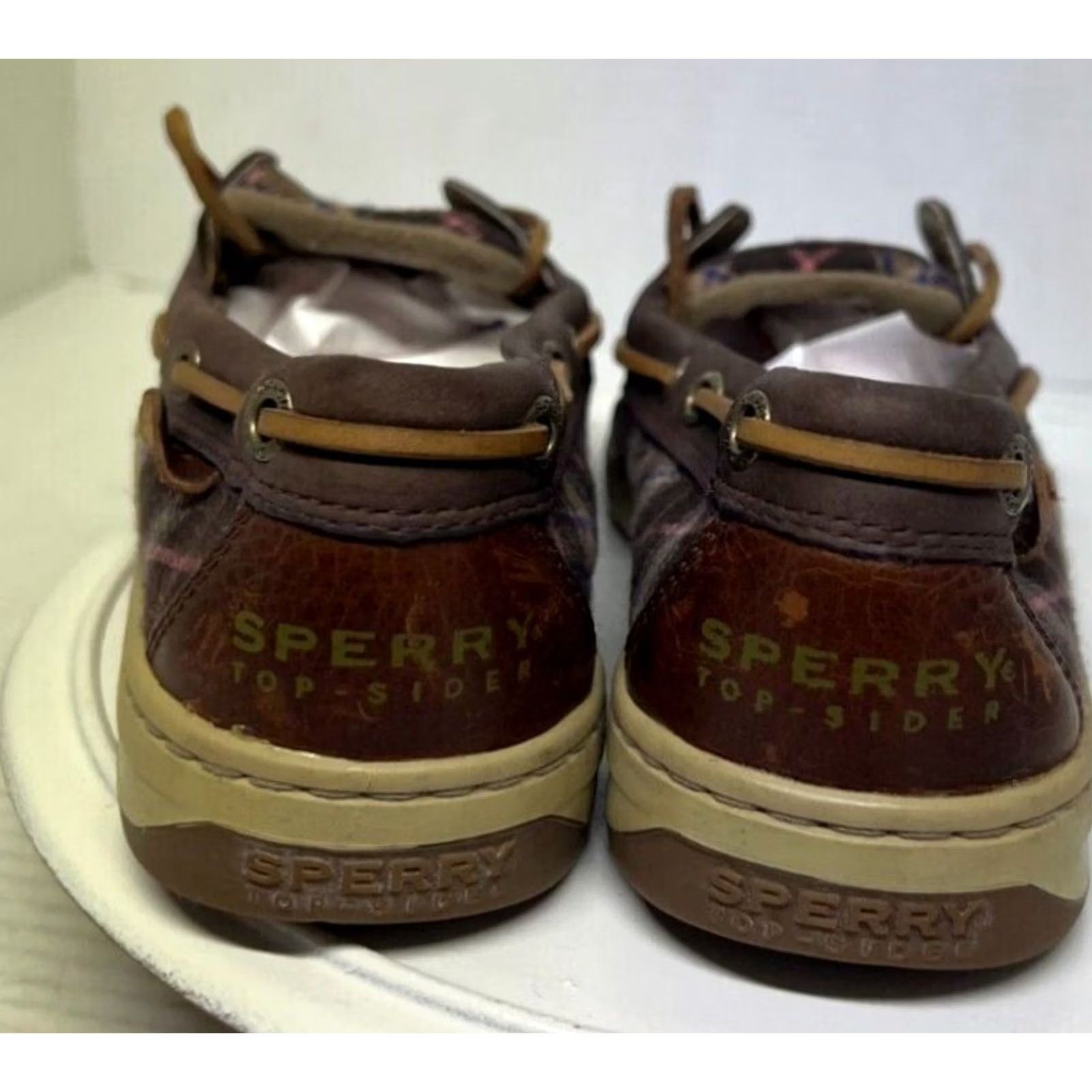 Sperry Sperry Top Sider Women 6.5 37 Brown Plaid Boat Shoe Leather Fabric 9101957 1 Eye Leather Laces Boyt Shoe Size M / US 6-8 / IT 42-44 - 6 Thumbnail