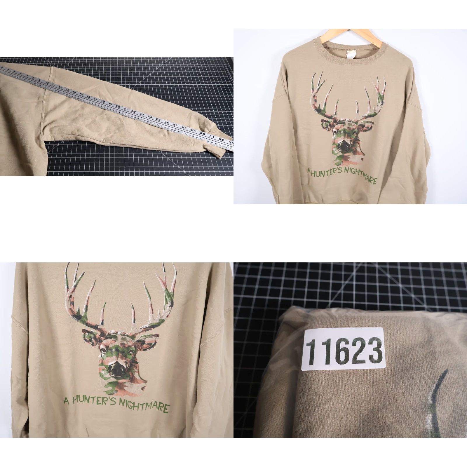 Vintage VTG Deer Hunter's Nightmare Sweatshirt Men's 2X Beige Outdoor Nature Camo Sweatshirt Graphic Print 90s Animals Outdoor Men's Big & Tall Mens Size US XXL / EU 58 / 5 - 8 Thumbnail