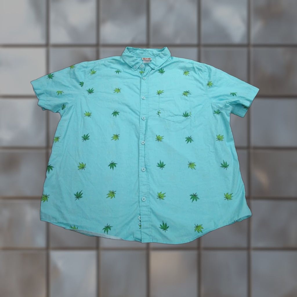 Vintage Spencers Button Up Shirt Mens XL Blue Marijuana Leaf Print Short Sleeve Casual Size US XL / EU 56 / 4 - 1 Thumbnail