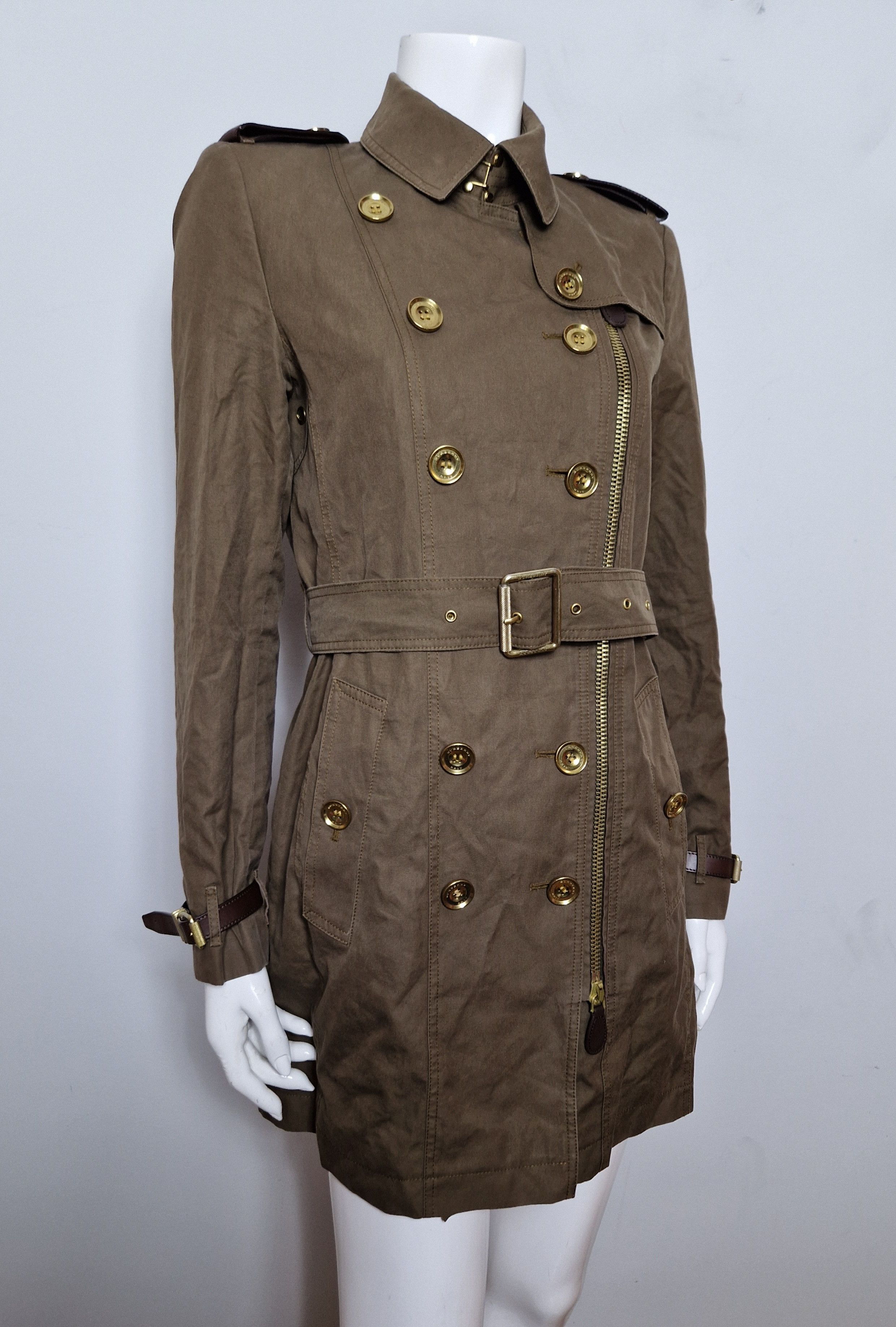image of Burberry Coat in Khaki, Women's (Size Medium)