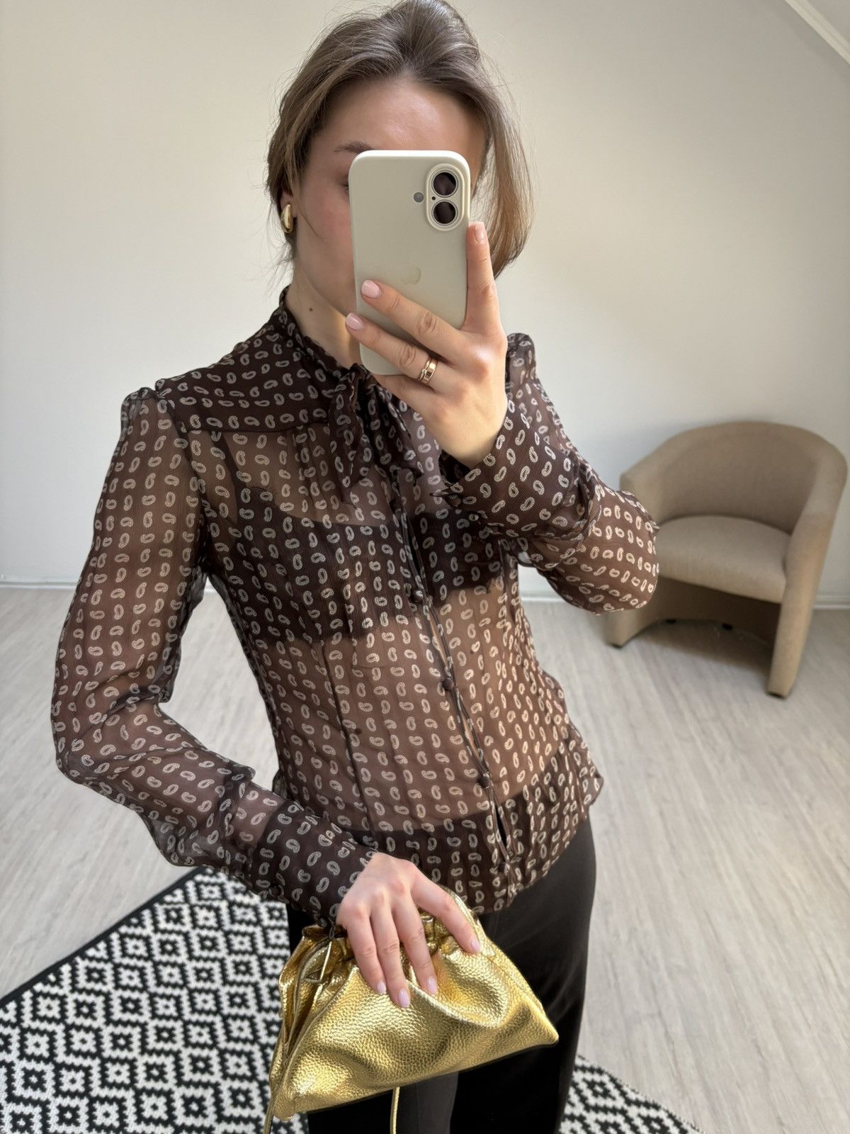 Prada Prada Paisley Print Silk Chiffon Sheer Blouse Brown Size 44 Size S / US 4 / IT 40 - 6 Thumbnail