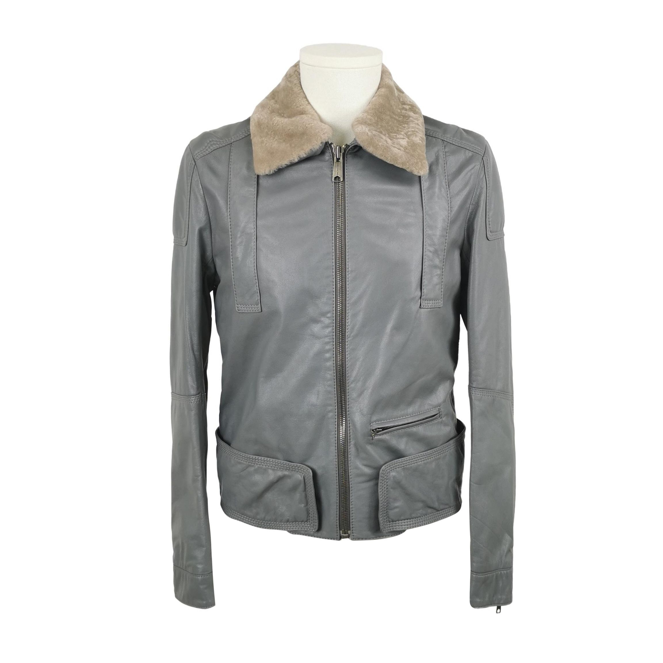 Balenciaga Balenciaga Gray Leather Jacket Fur Collar M Size US M / EU 48-50 / 2 - 1 Thumbnail