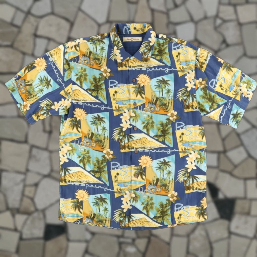 Tommy Bahama Tommy Bahama Palm Hot Springs Camp Silk All Over Print Button Up Shirt Blue Men's M Size US M / EU 48-50 / 2 - 1 Thumbnail