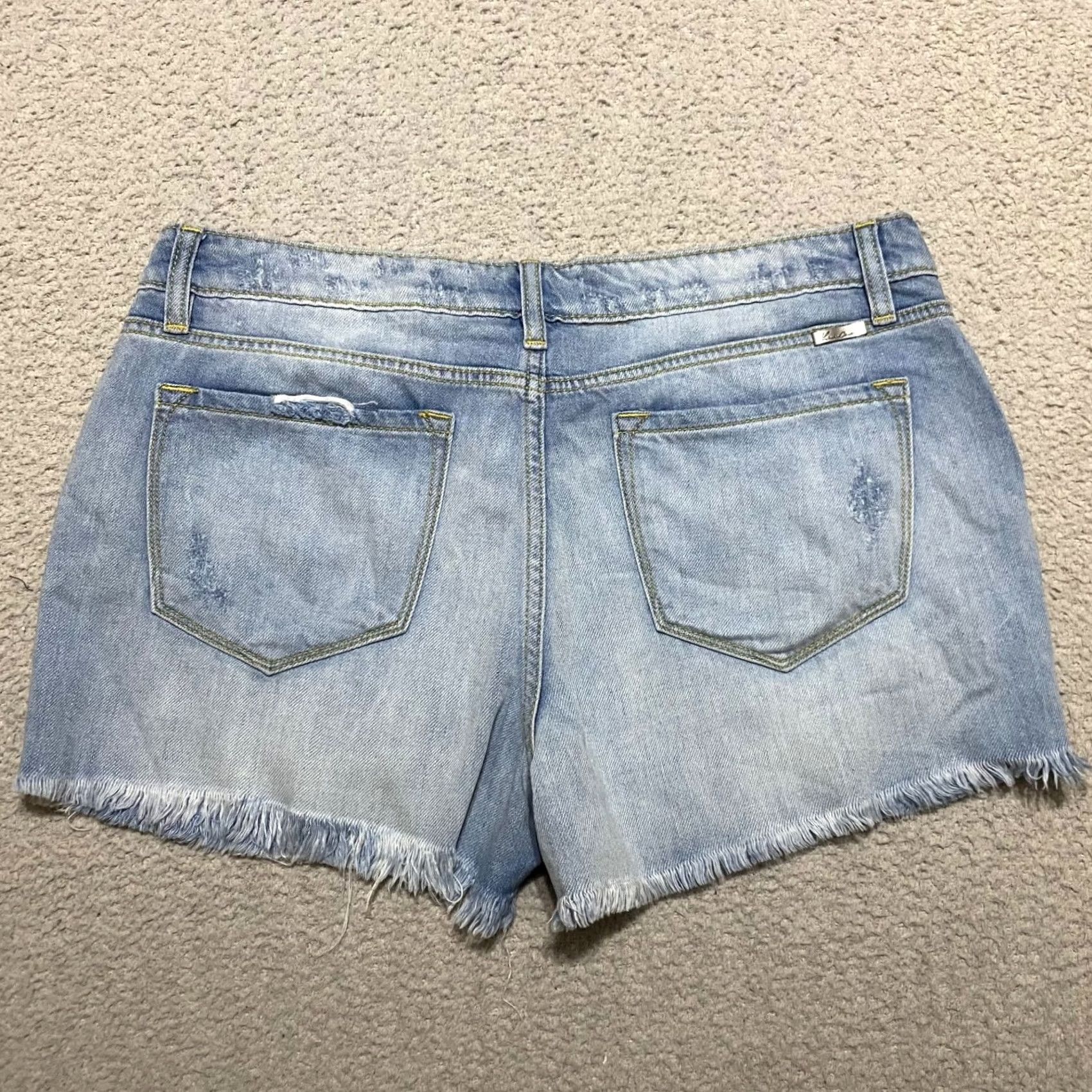 Vintage Kancan Jean Shorts Womens 13 Blue Denim Mid Rise Distressed Cut Off Inseam 3" Size 34" / US 12 / IT 48 - 2 Thumbnail