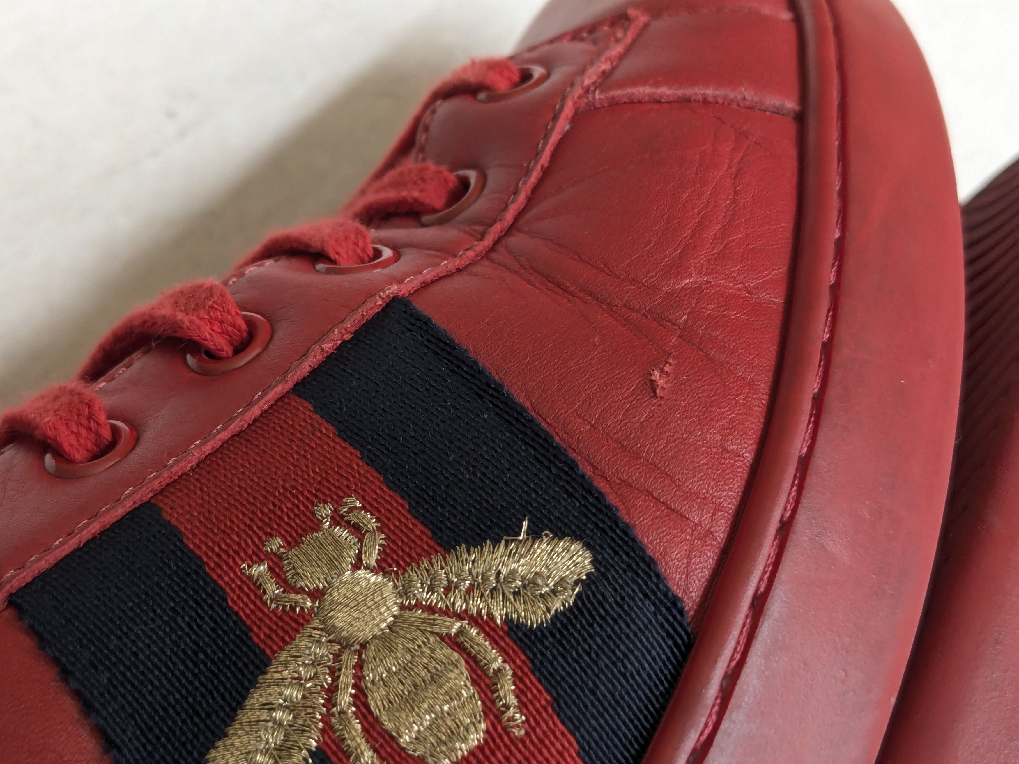 Gucci Gucci Ace Sneakers Red Bee Leather Low Tops Size US 12.5 / EU 45-46 - 12 Thumbnail