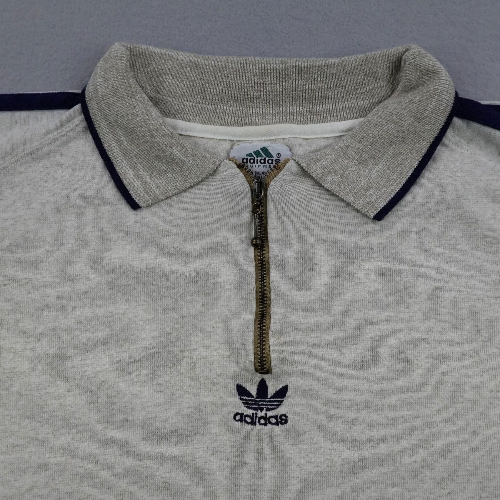 Adidas VINTAGE Adidas Equipment Polo Shirt Men XL Gray Blue Stripe 1/4 Zip Pullover 90s Size US XL / EU 56 / 4 - 2 Thumbnail