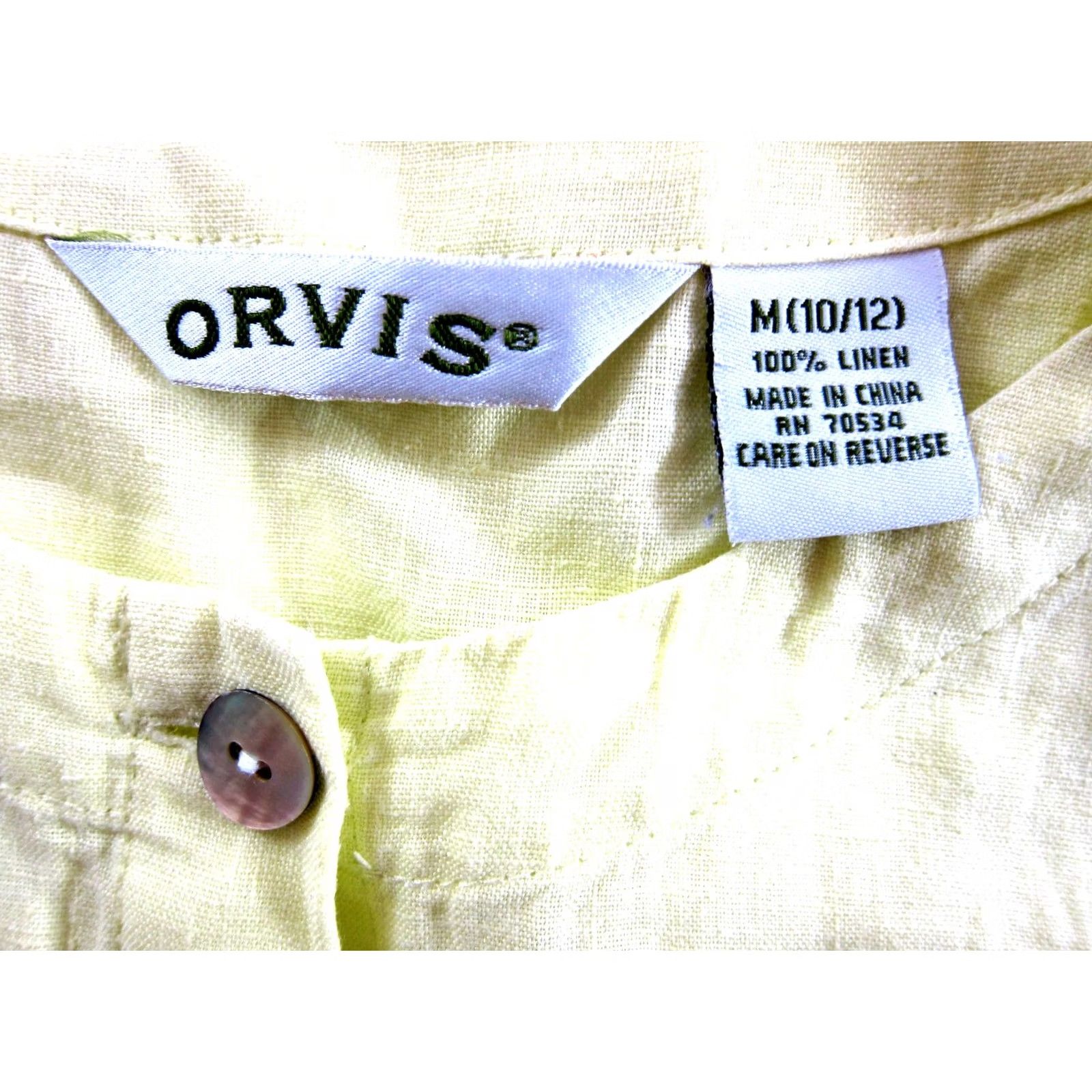 Orvis ORVIS 100% Linen Bright Yellow Button Down Short Sleeve Tunic Blouse Top M 10/12 Women Size M / US 6-8 / IT 42-44 - 4 Thumbnail