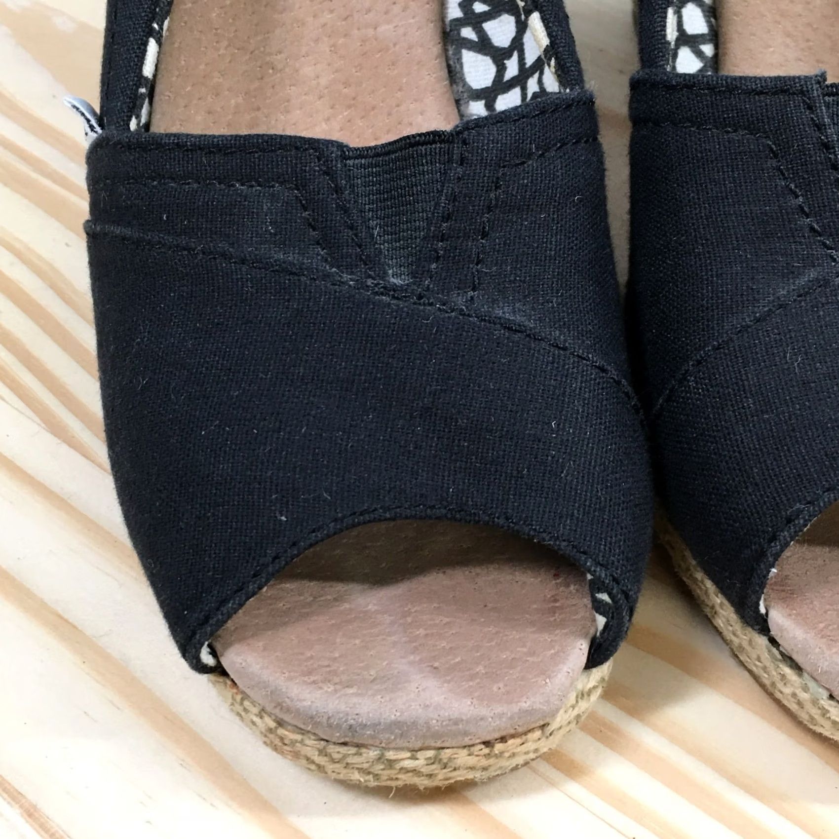 Toms TOMS Heels Womens 7.5 Calypso Peep Toe Slip On Espadrille Wedge Pumps Black Size US 8 / IT 38 - 6 Thumbnail