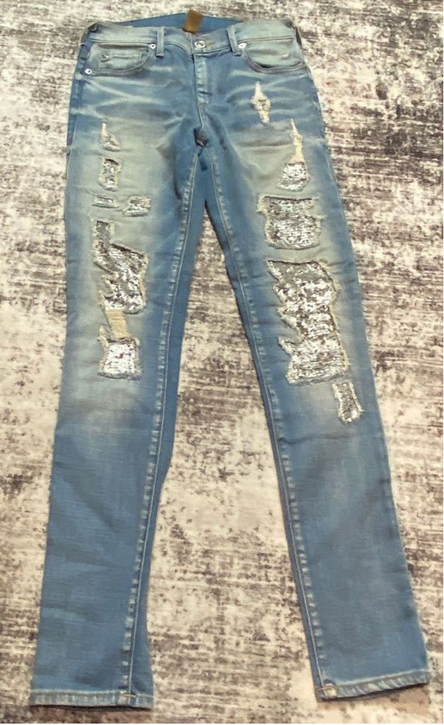 True Religion Women's True Religion Denim Sequin Jeans, Blue, Size 28 Size 26" / US 2 / IT 38 - 7 Thumbnail