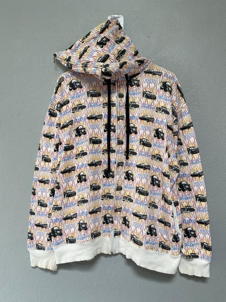image of Disney Pixar Cars Flames Full Zipper Hoodie in White, Men's (Size Large)