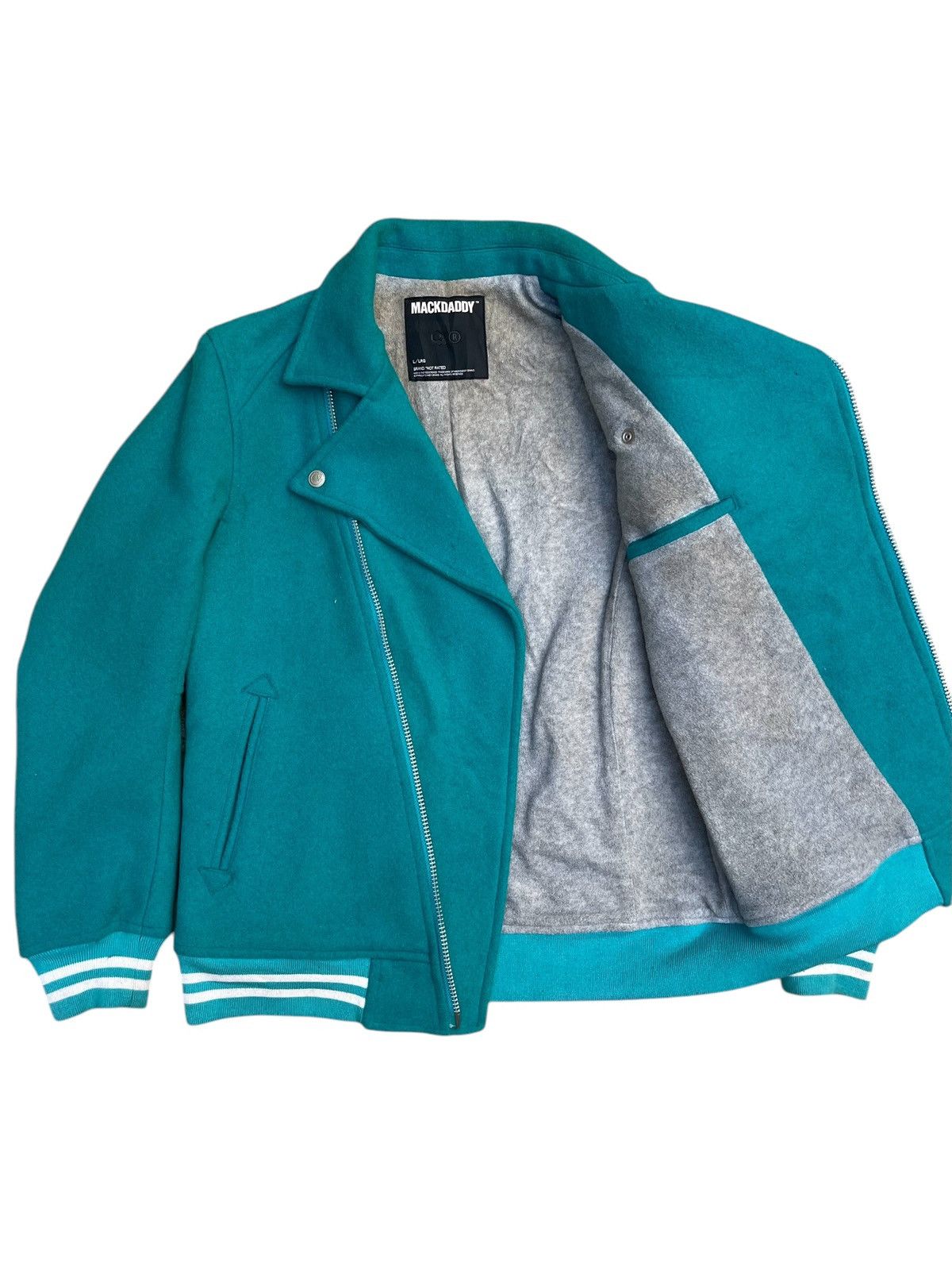 Japanese Brand × Vintage MACKDADDY Double Collar Wool Biker Jacket Aqua Blue L / LRG Size US M / EU 48-50 / 2 - 5 Thumbnail