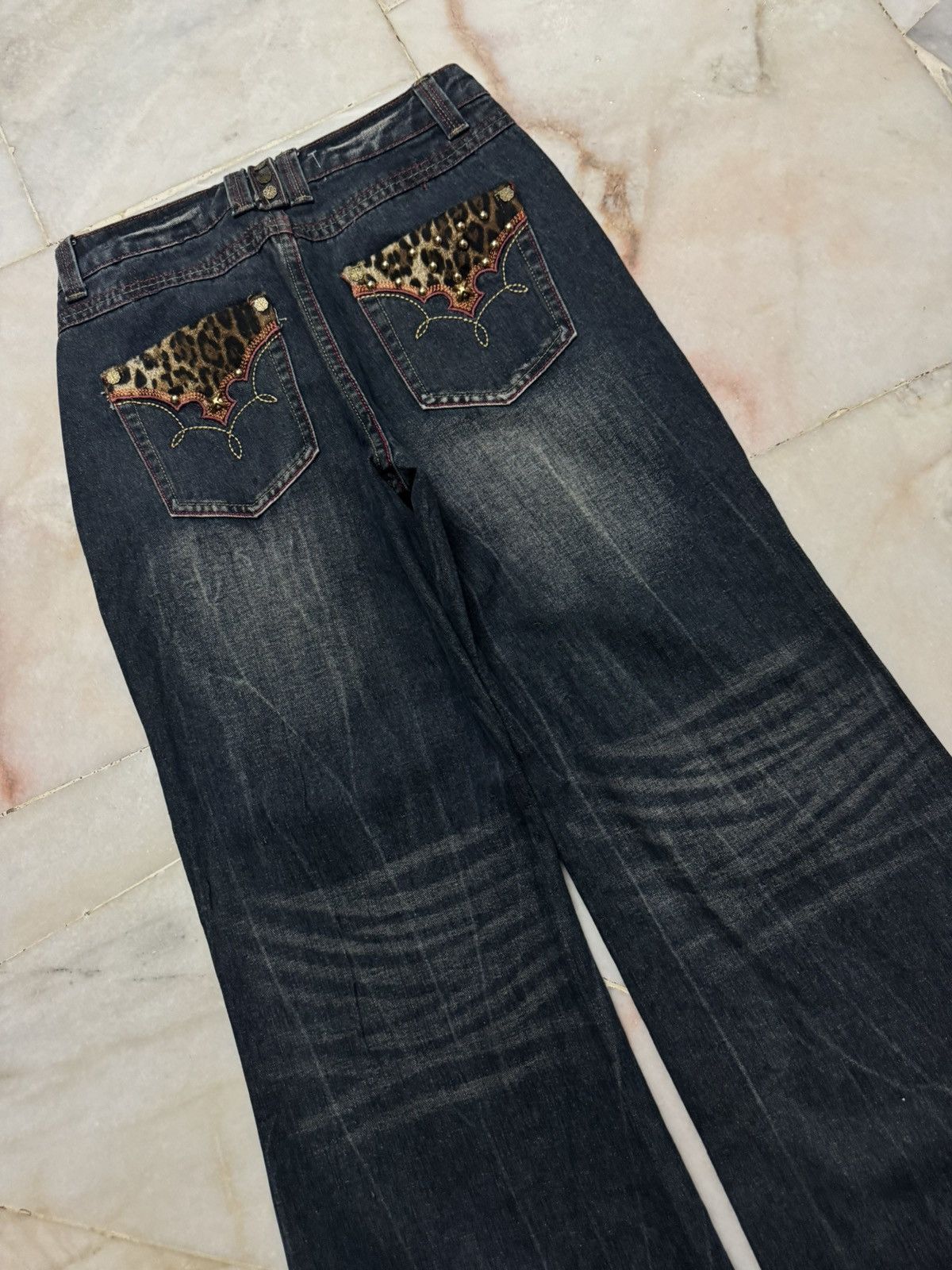 Tornado Mart BAGGY FLARE LEOPARD STUDDED ROMWE MUDMAX SICK BOOTCUT Size US 28 / EU 44 - 14 Thumbnail