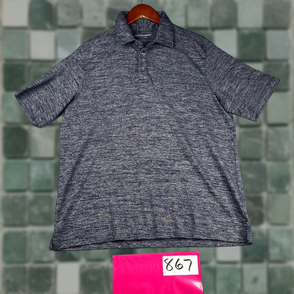 Johnston & Murphy Johnston & Murphy Polo Shirt Mens Large Navy Heather Knit Casual Stretch Size US L / EU 52-54 / 3 - 1 Thumbnail
