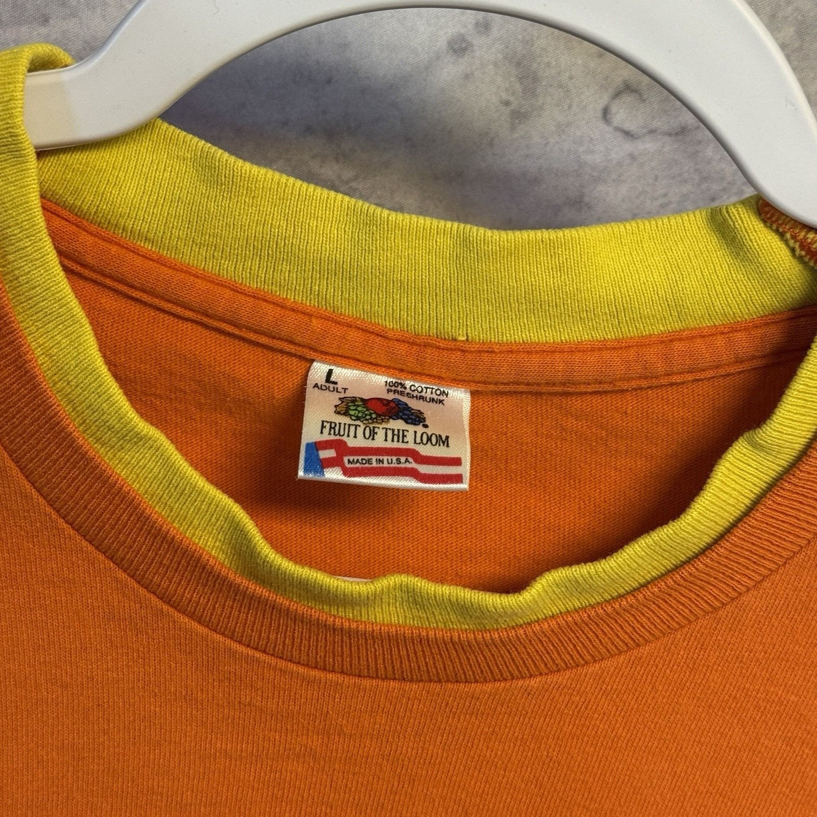 Fruit Of The Loom Vintage 90s Orange T Shirt L 20.5x27 Fruit of the Loom Size US L / EU 52-54 / 3 - 3 Thumbnail