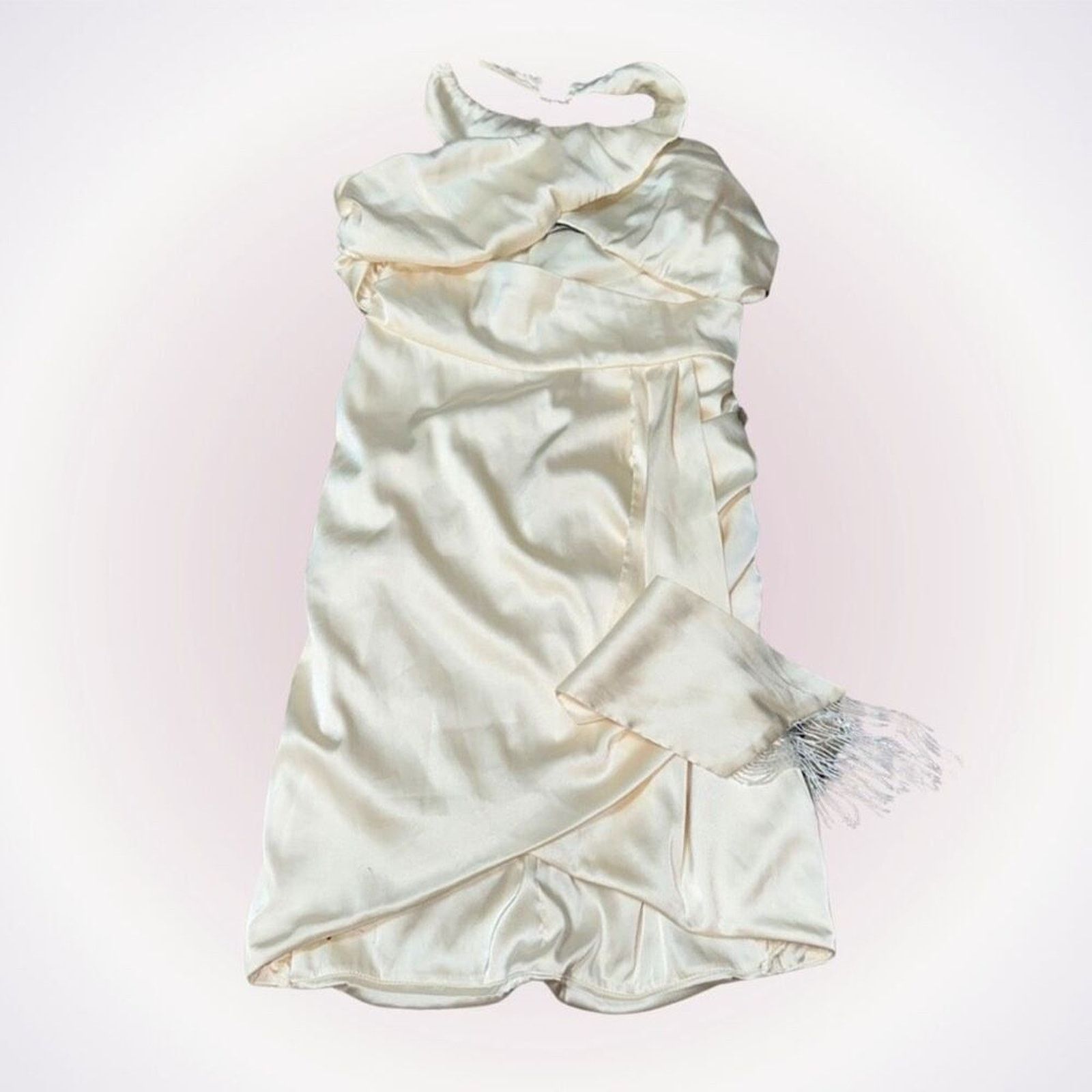 Other Oh Polly Halter Top Cream Satin Feel Dress | Sz 4 Size S / US 4 / IT 40 - 1 Thumbnail