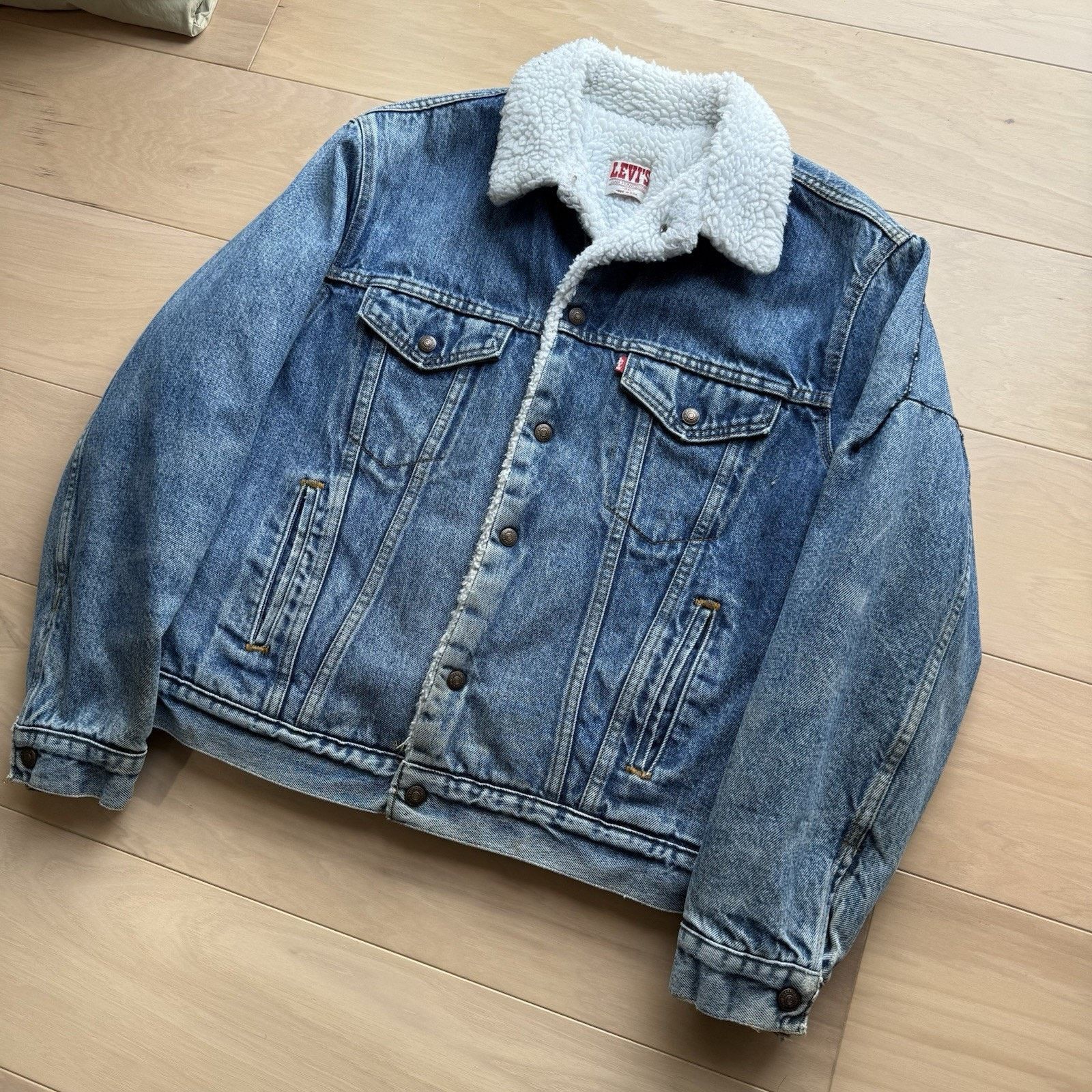 Levi's × Vintage Vintage Levis Sherpa Trucker Jacket 44 Blue 80s Heavy Size US L / EU 52-54 / 3 - 12 Thumbnail