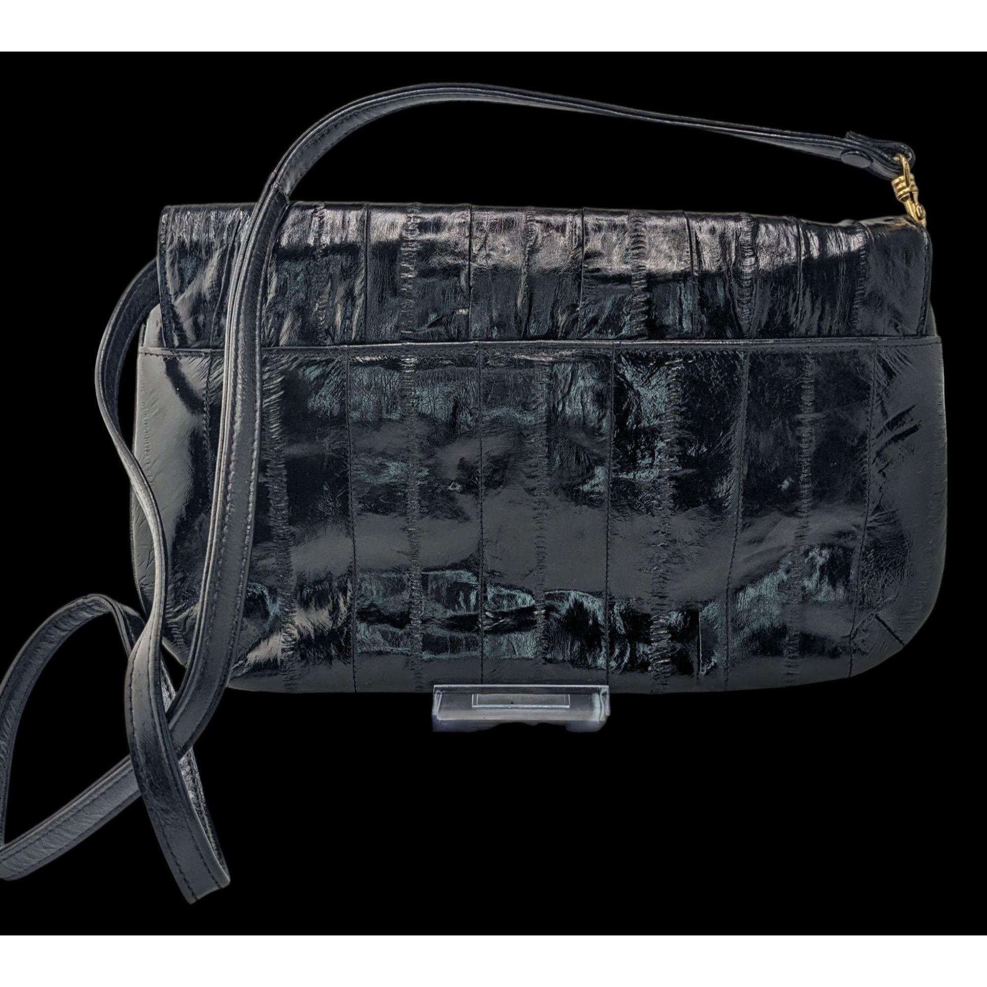 Other Vintage 80s Black Eel Skin Shoulder Bag With Gold Accents Ma Size ONE SIZE - 3 Thumbnail