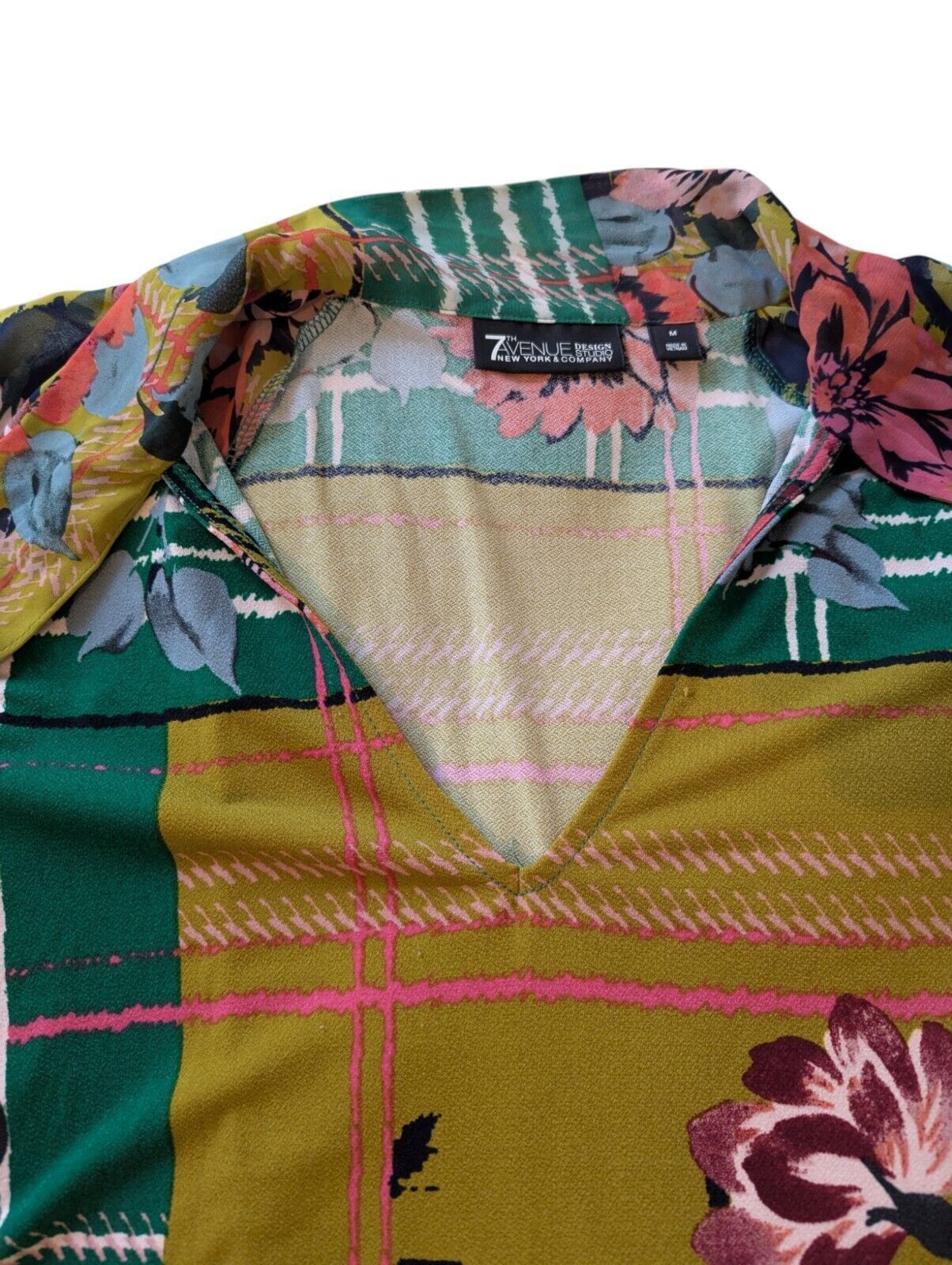Other 7th Ave Design Studio NY & Co Green Floral Blouse Medium Size M / US 6-8 / IT 42-44 - 2 Thumbnail