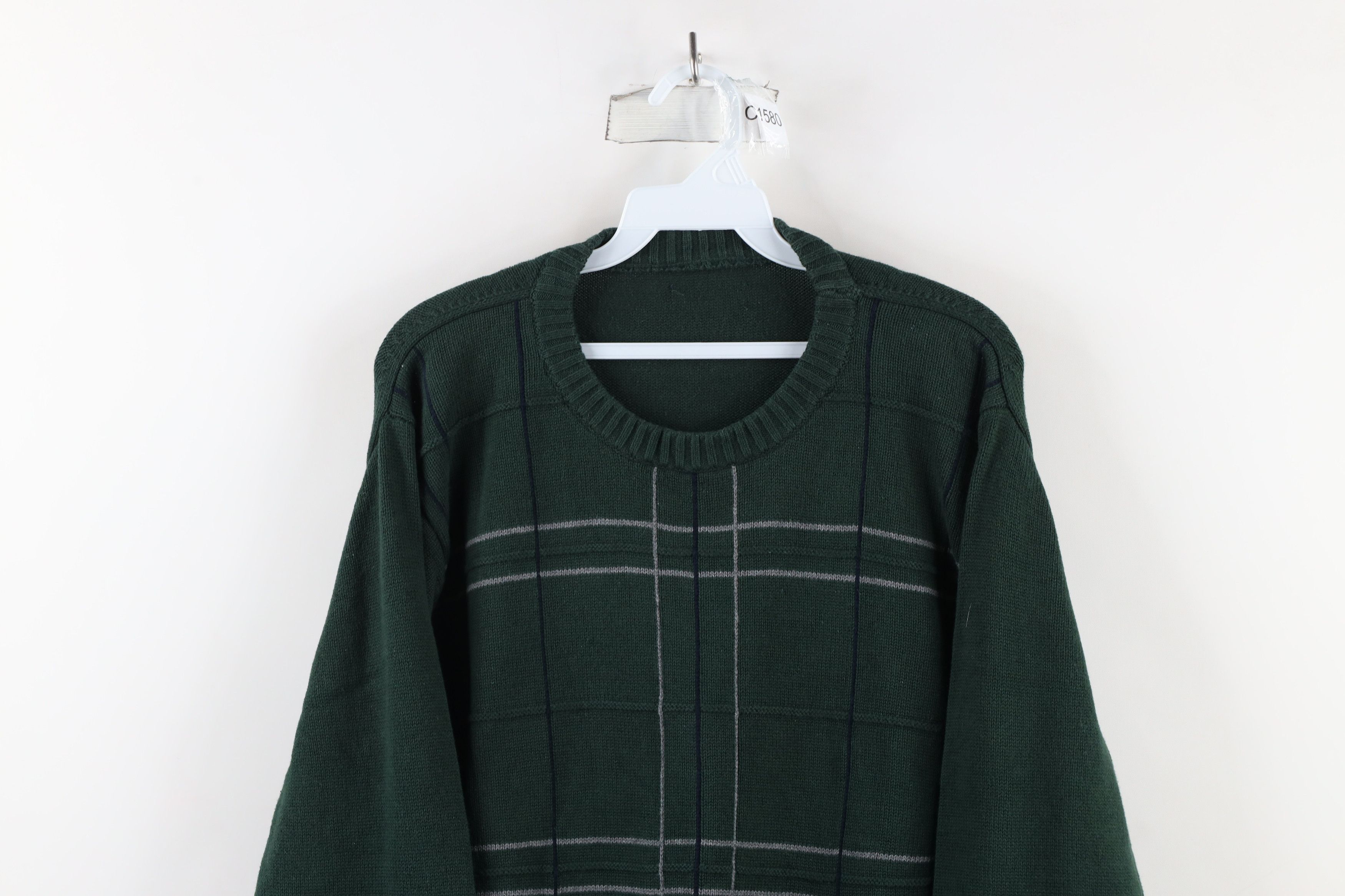 Vintage Vintage 90s Streetwear Striped Knit Crewneck Sweater Green Size US XL / EU 56 / 4 - 2 Thumbnail