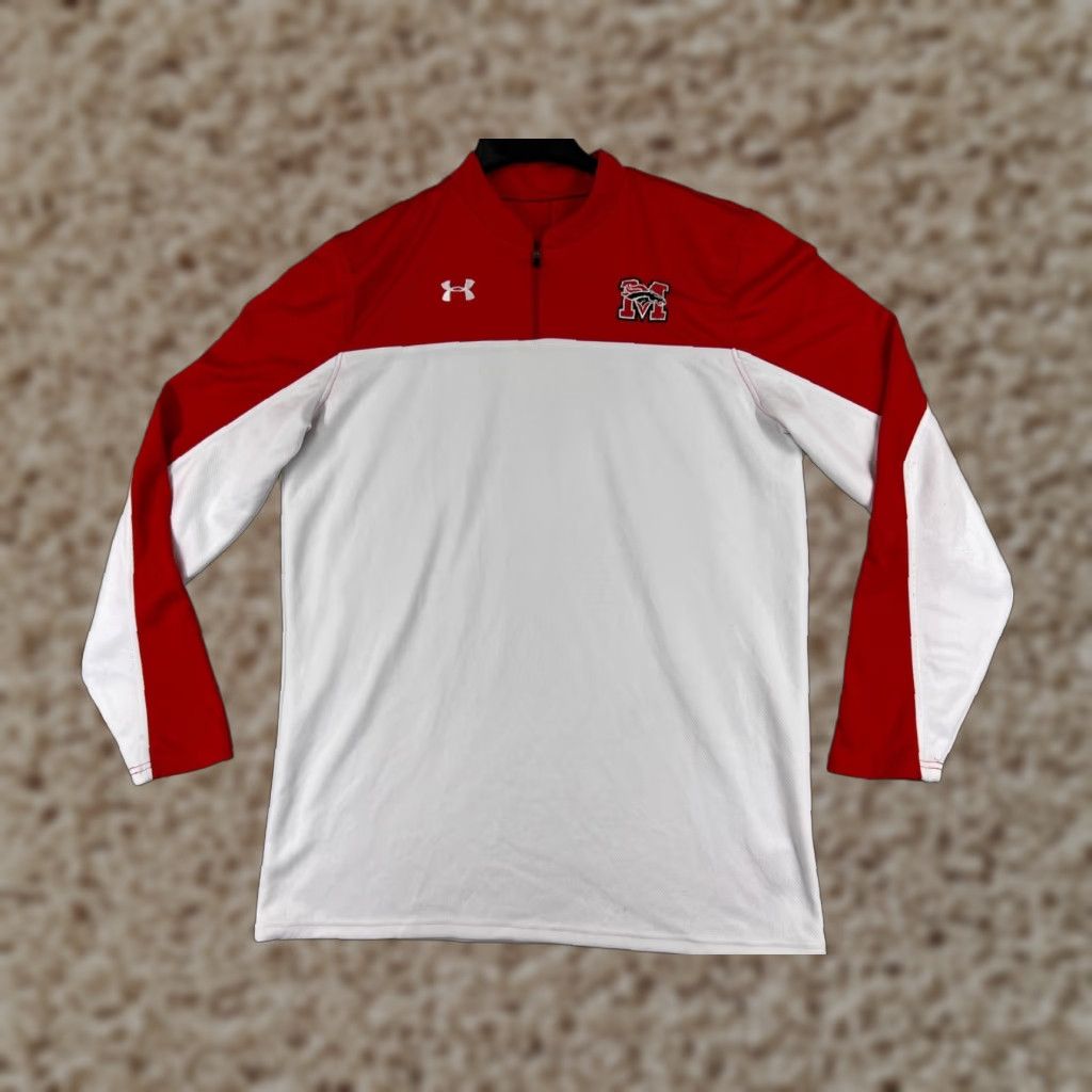 Under Armour Under Armour Shirt XL Red White Long Sleeve 1/4 Zip Logo Athletic Sports Mens Size US XL / EU 56 / 4 - 1 Thumbnail