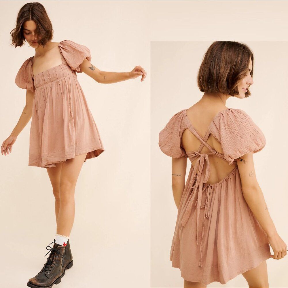 Free People NWT New Free People Marina Mini Light Brown Cotton Dress Si Size M / US 6-8 / IT 42-44 - 1 Thumbnail