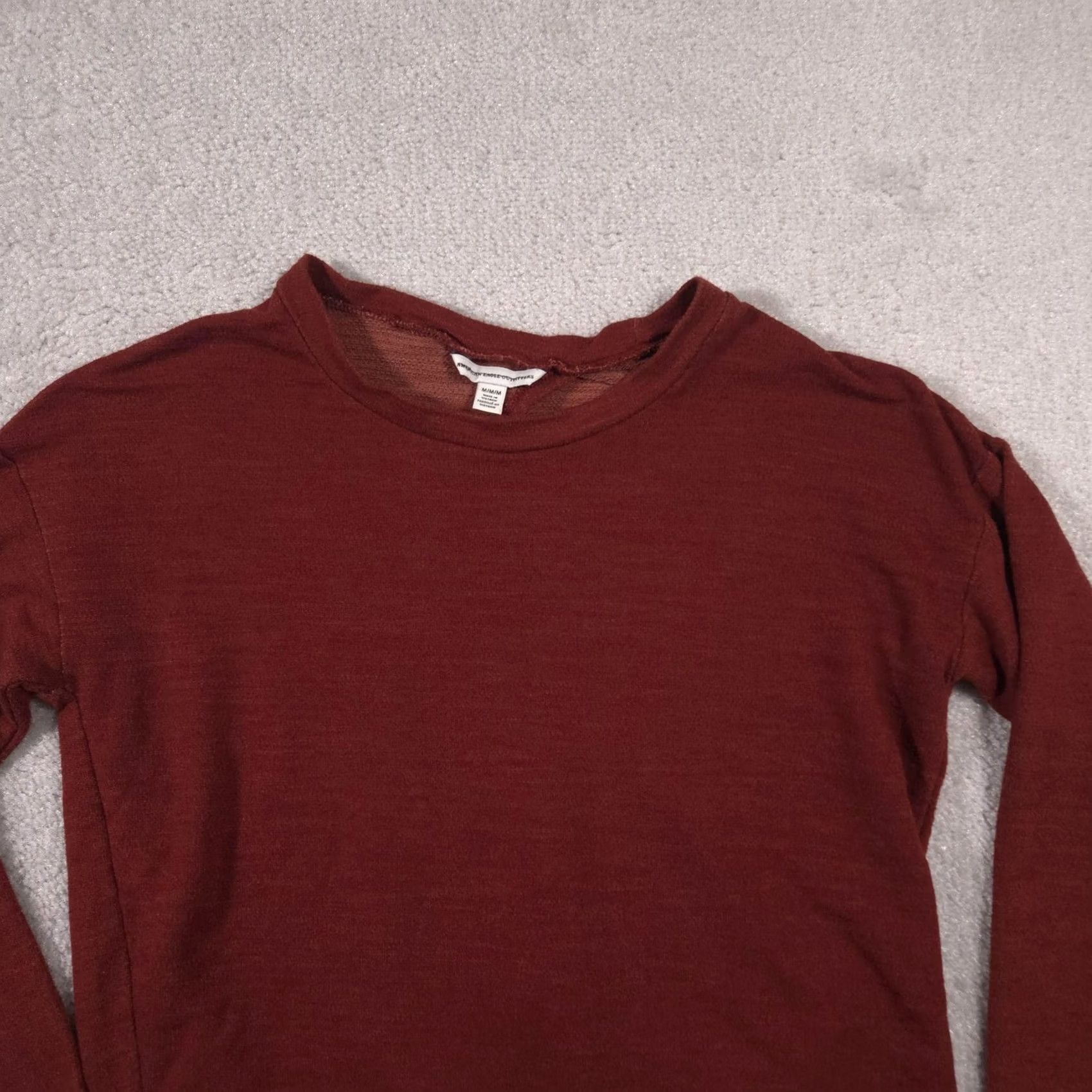 American Eagle Outfitters VINTAGE? No. American Eagle Outfitters Sweater Womens Medium Red Crew Neck Long Sleeve Open Back Twist Pullover Size M / US 6-8 / IT 42-44 - 3 Thumbnail