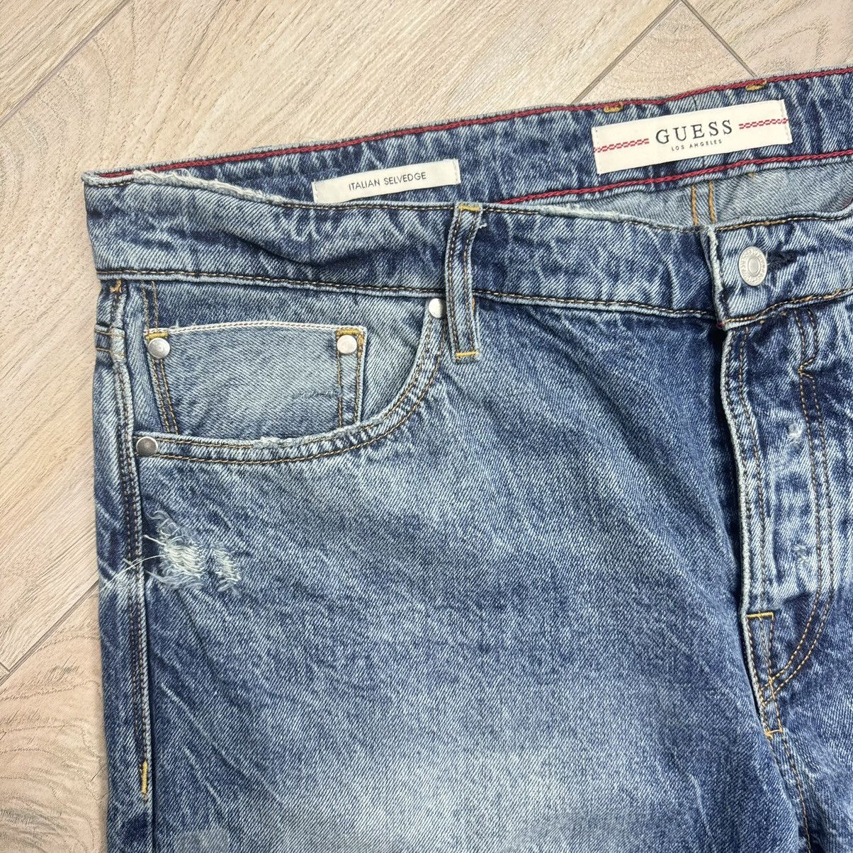 Designer Rare Guess Distressed Slim Italian Selvedge Denim Jeans Size US 38 / EU 54 - 8 Thumbnail