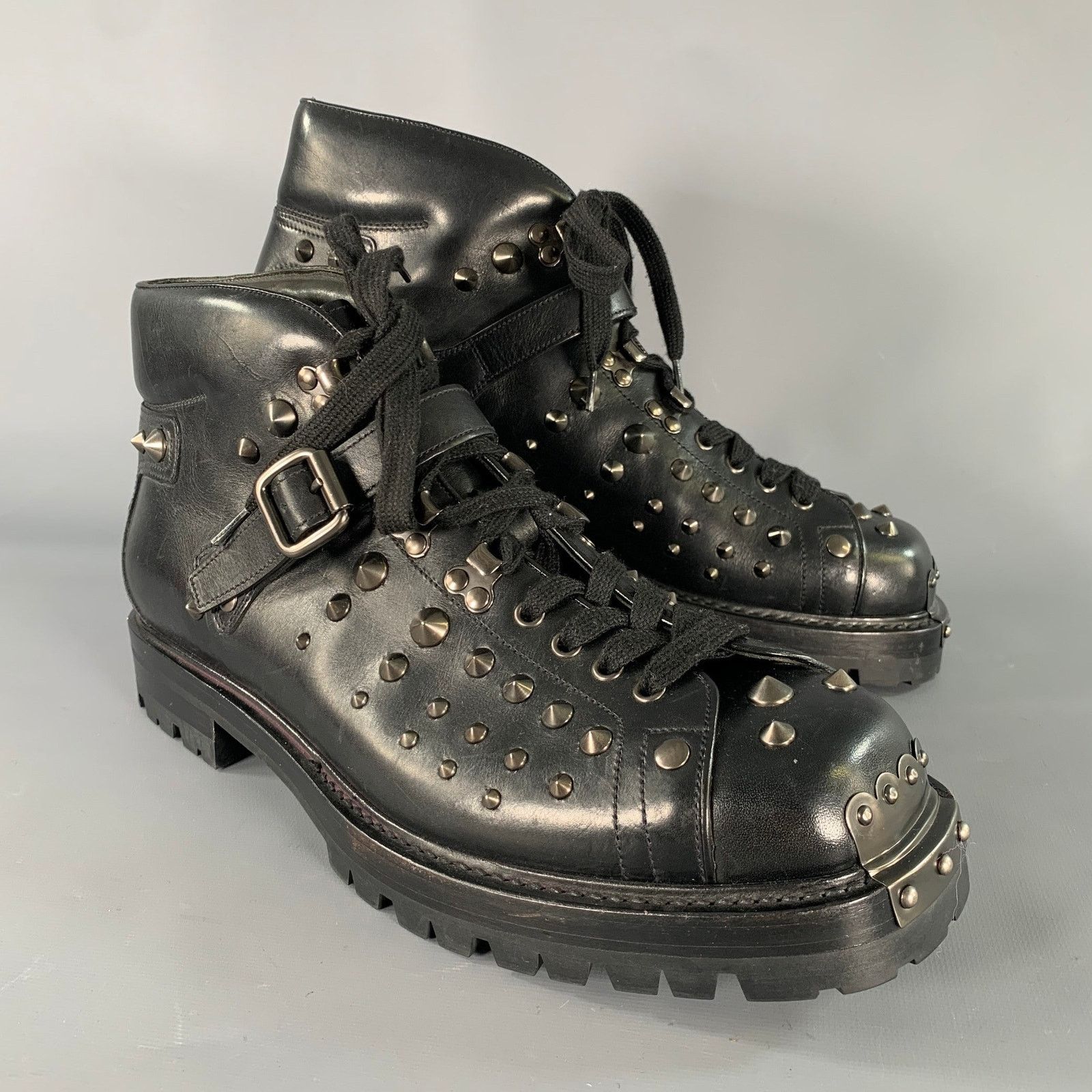Prada PRADA Size 12 Black Studded Leather Ankle Boots Size US 12 / EU 45 - 1 Thumbnail
