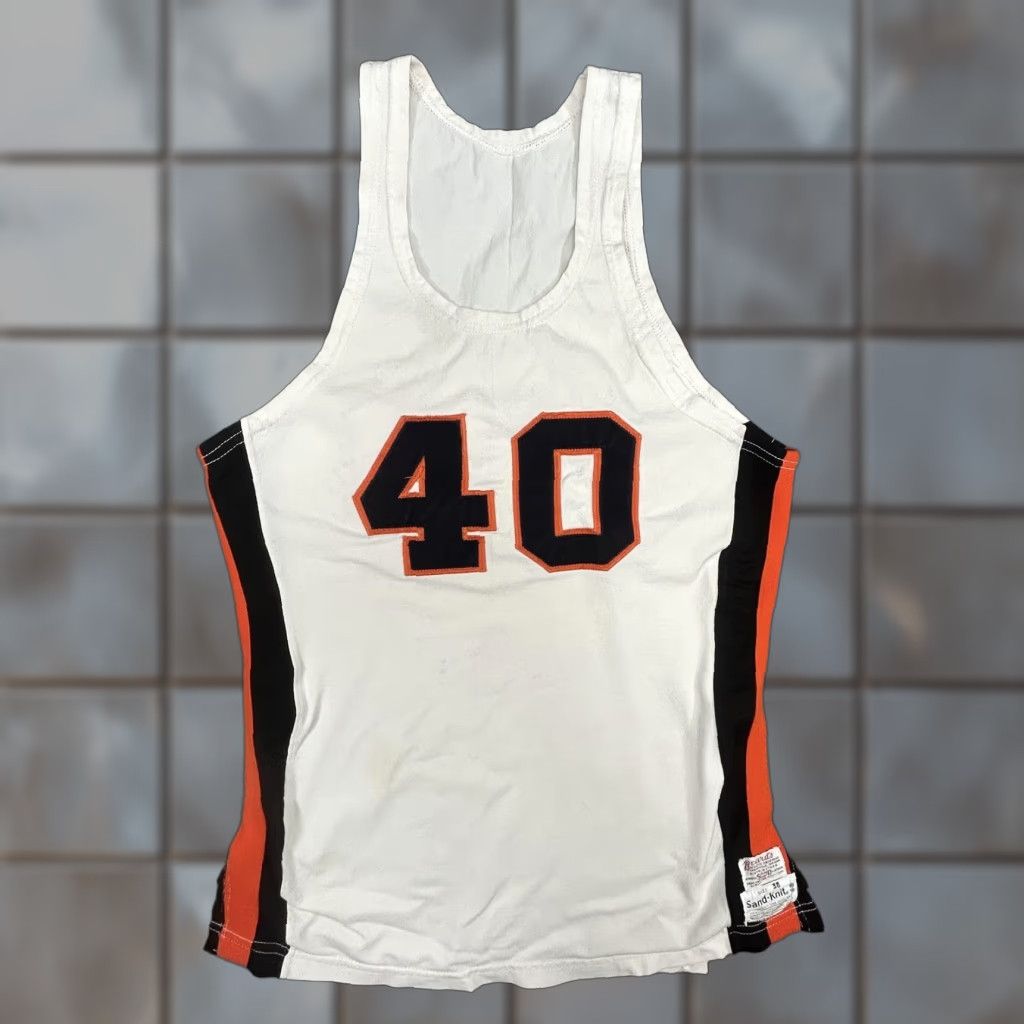 Vintage TRUE VINTAGE 60s Sand-Knit Mens Basketball Jersey Tank White 40 Jersey M Regular Sleeveless Athletic Pullover Size US M / EU 48-50 / 2 - 1 Thumbnail