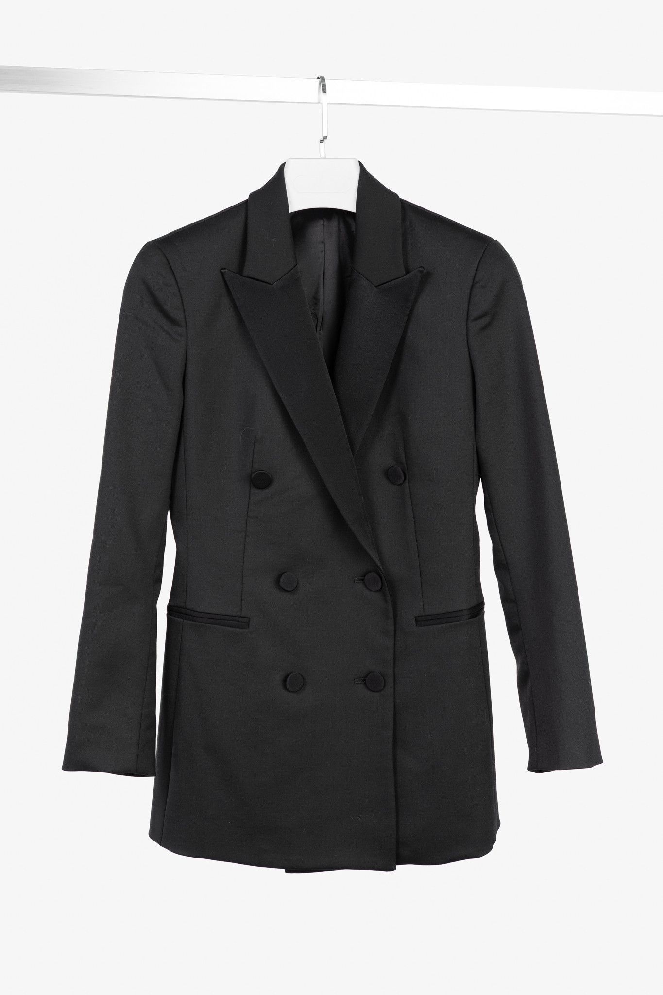 Theory Theory Black Double-Breasted Satin-Trim Wool Tux Jacket Size S / US 4 / IT 40 - 1 Thumbnail