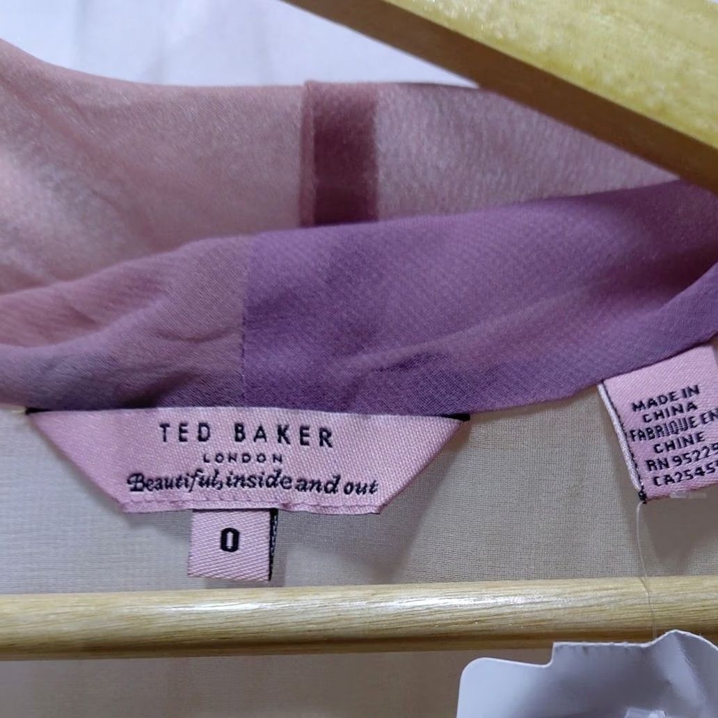 Ted Baker Ted Baker London Dandelion Print Sheer Dress Gradient Chiffon Midi 0 Beige Sleeveless Draped Neckline Fully Lined Party/Cocktail Womens Dress Size XS / US 0-2 / IT 36-38 - 4 Thumbnail