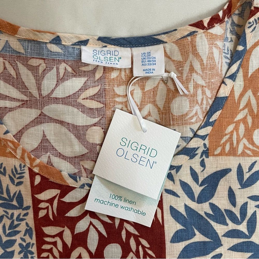 Other NWT New Sigrid Olsen Linen Patchwork Short Sleeve Top Size Size XXL / US 16-18 / IT 52-54 - 7 Thumbnail