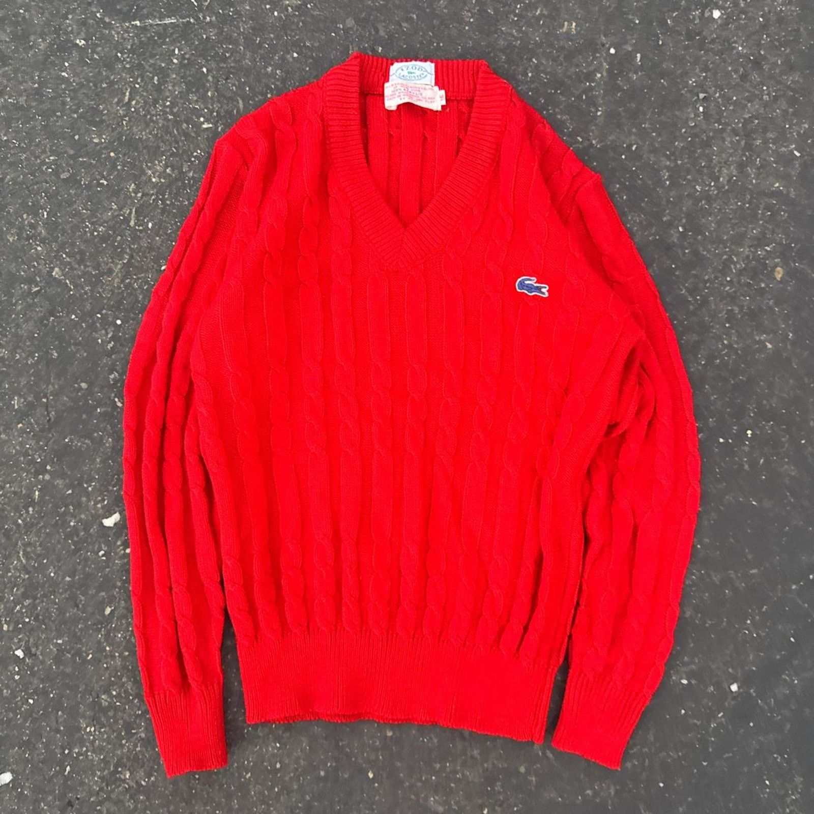 Lacoste Vintage 1970s Izod Lacoste Cable Knit Red Sweater Size 16 Size XXL / US 16-18 / IT 52-54 - 1 Thumbnail