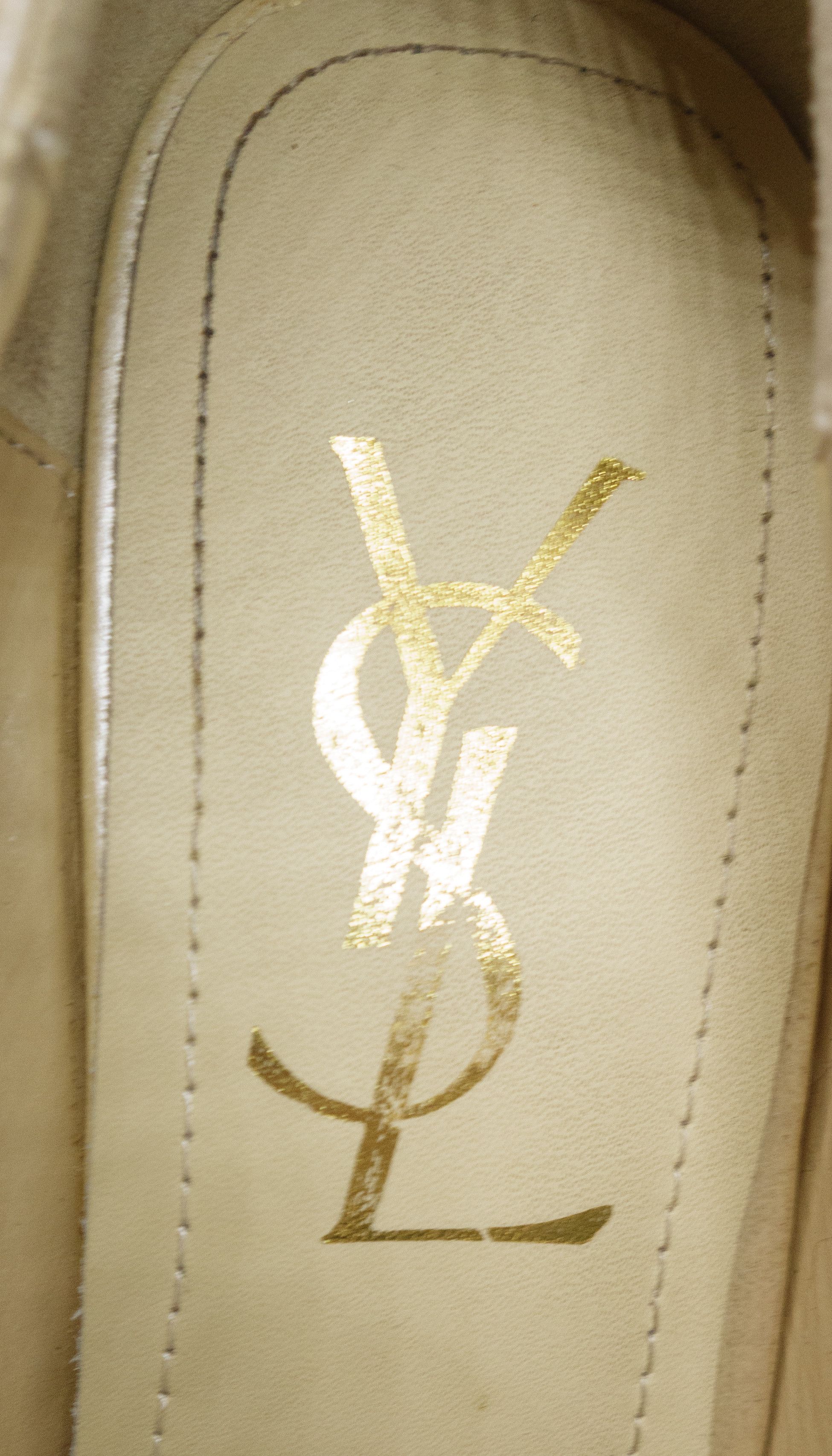 Yves Saint Laurent Rive Gauche Tribute Peep Toe Ankle Strap Platforms Shoes Size US 7 / IT 37 - 8 Thumbnail