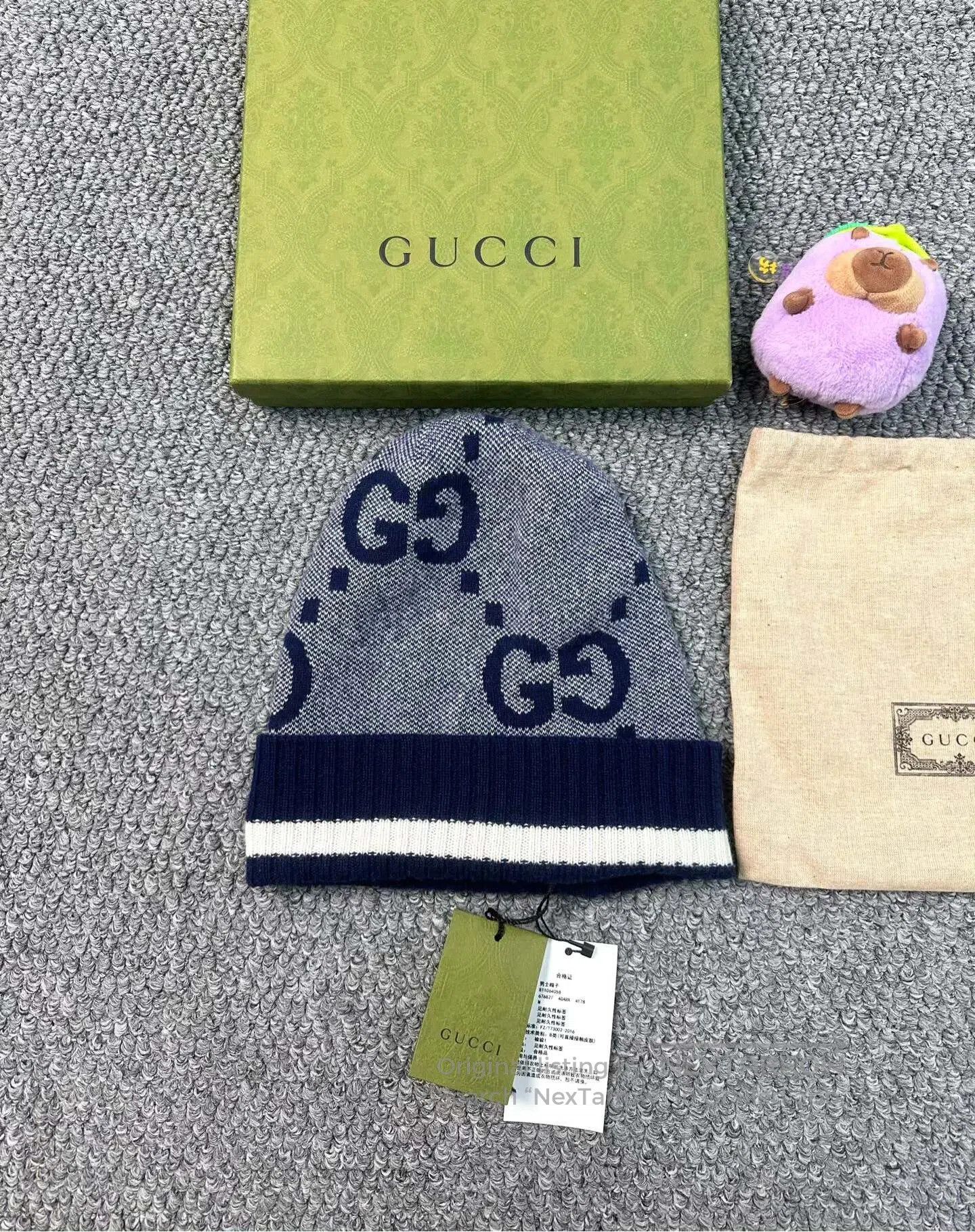 Gucci Guicci Blue Double G Letter Logo Cashmere Hat| Size ONE SIZE - 1 Thumbnail