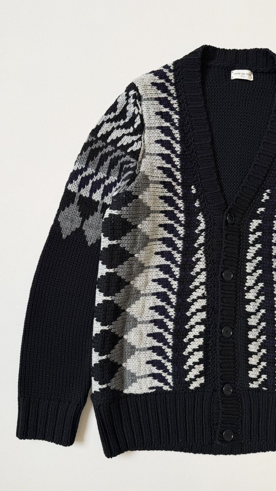 Dries Van Noten ‘Abstract Patterned’ Black Wool Cardigan Size US M / EU 48-50 / 2 - 7 Thumbnail