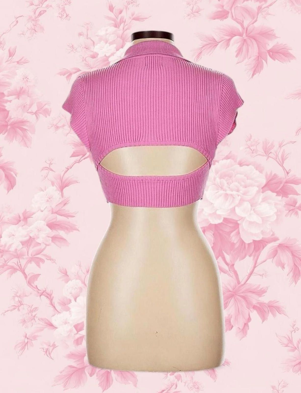 Other Pink Open Back Crop Top Barbie Knit Sweater Zip Up Size L / US 10 / IT 46 - 2 Thumbnail