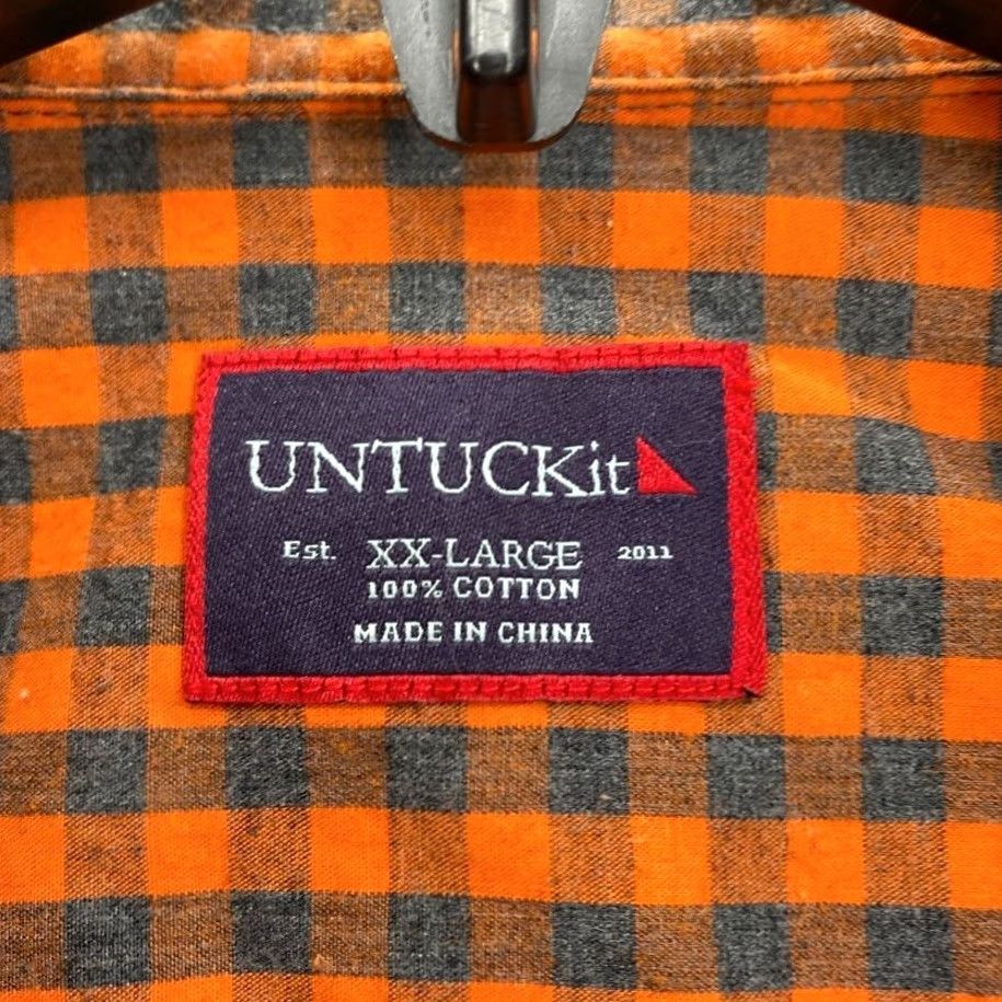 UNTUCKit UNTUCKit Flannel Shirt Mens 2XL Regular Fit Orange Gray Gingham Plaid Camp Shirt Size US XXL / EU 58 / 5 - 4 Thumbnail
