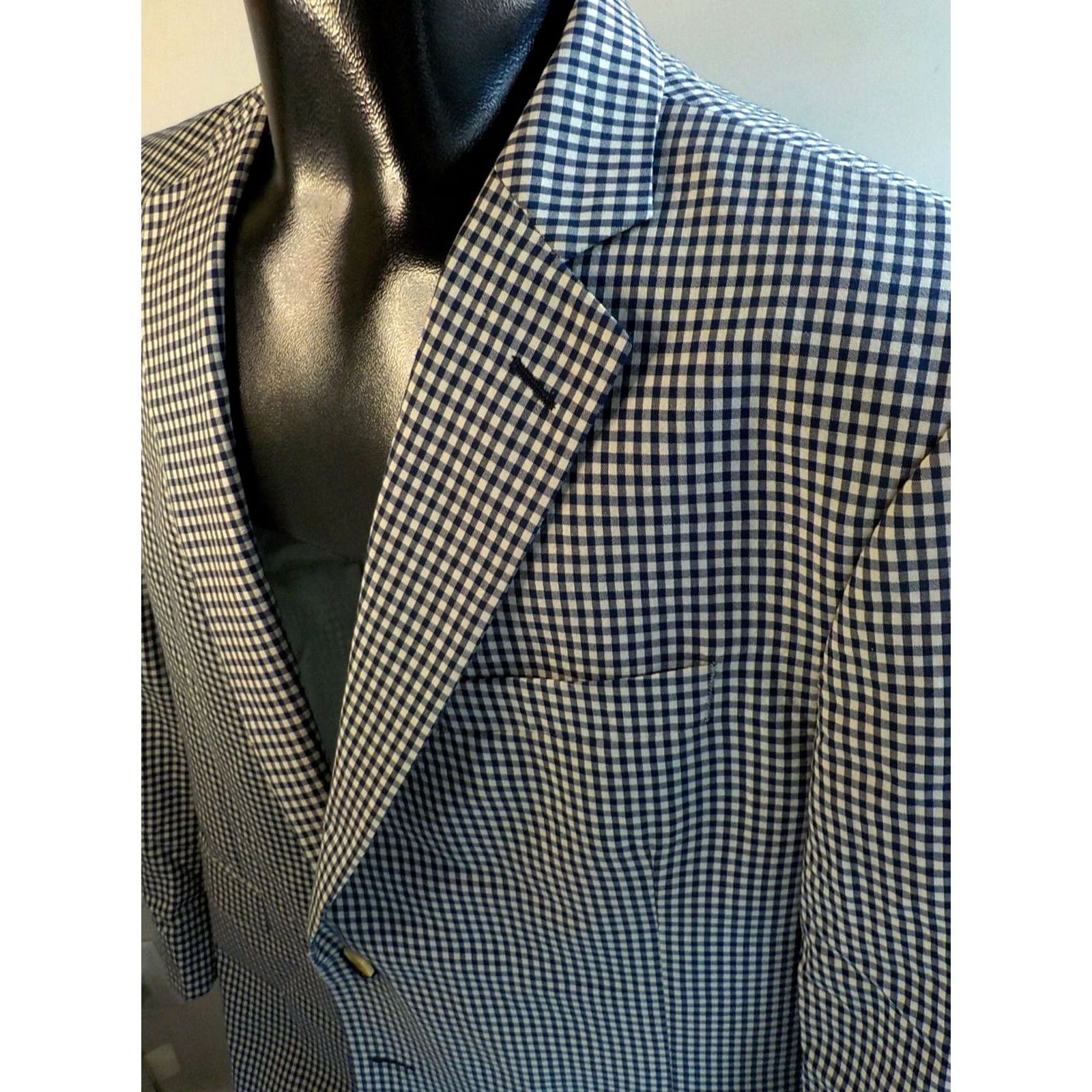 Brooks Brothers BROOKS BROTHERS Fitzgerald Fit Sport Coat Navy/Ivory Check Wool/Cotton 45R Two-Button Notch Lapel Men's Coat Size US S / EU 44-46 / 1 - 6 Thumbnail
