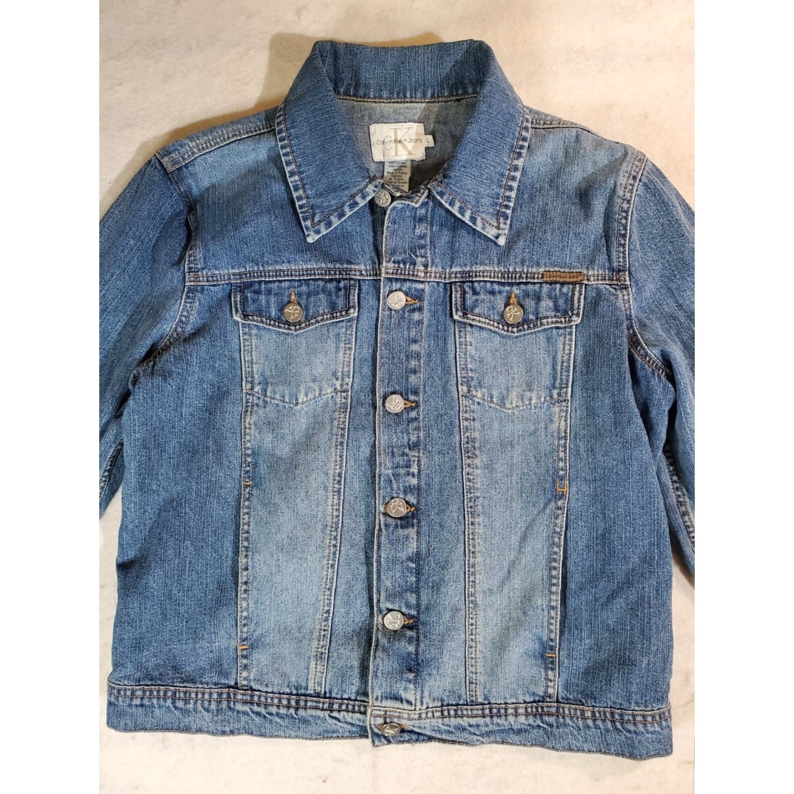 Calvin Klein VINTAGE Calvin Klein Signature Denim Jacket -Light Wash- Trucker Style Sz Lg - 90s Womens Jacket Size L / US 10 / IT 46 - 2 Thumbnail