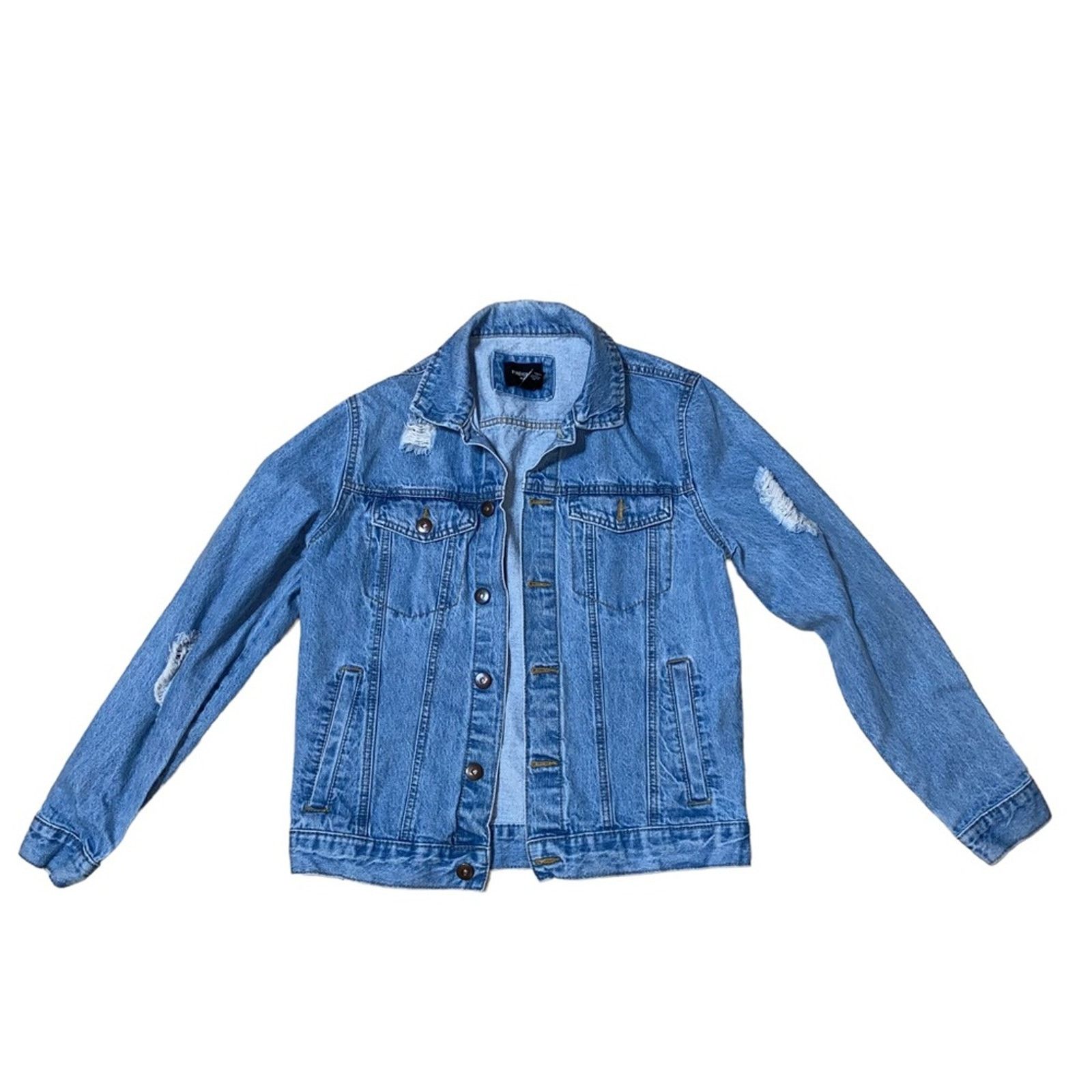 Forever 21 Forever 21 Men Lightwash Distressed Denim Jean Jacket small Size US S / EU 44-46 / 1 - 1 Thumbnail