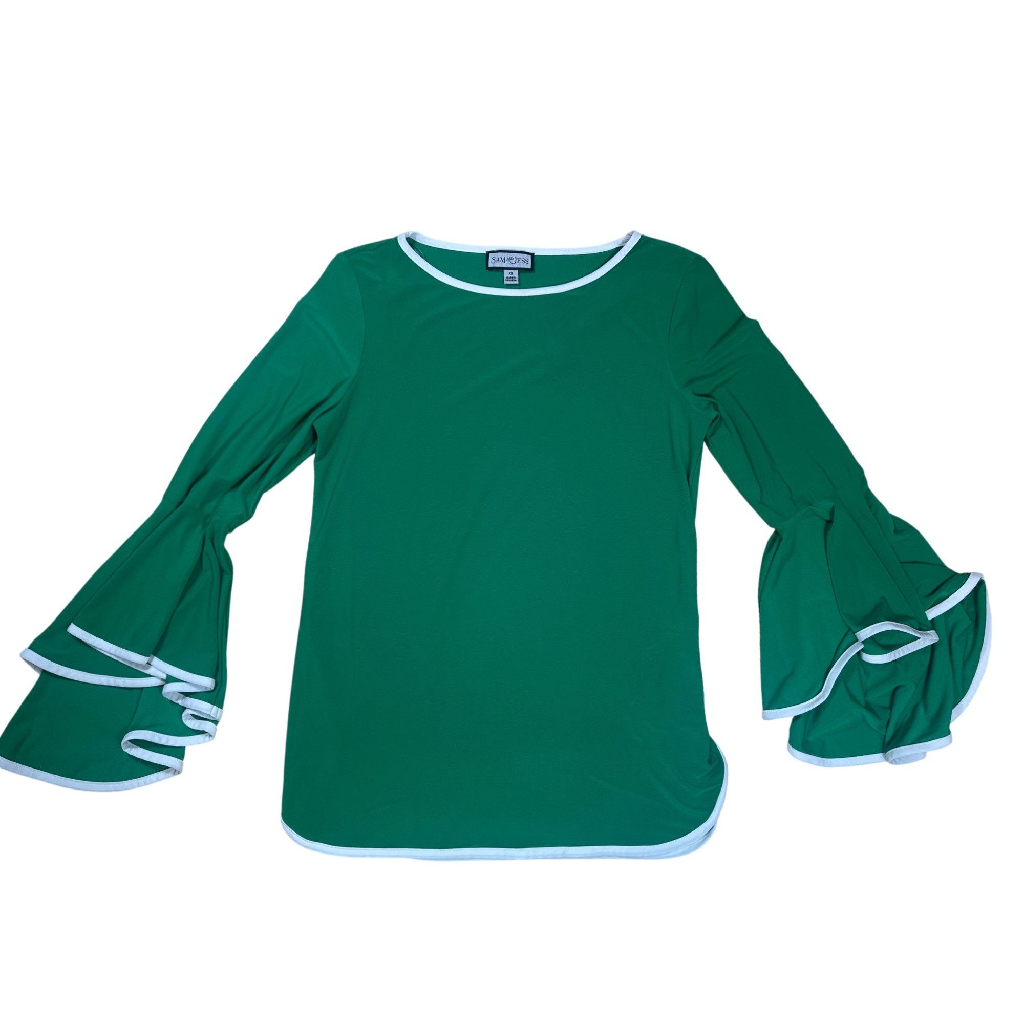 Other Sam & Jess Contrast Trim Bell Sleeve Blouse Green Size XS Size XS / US 0-2 / IT 36-38 - 2 Thumbnail