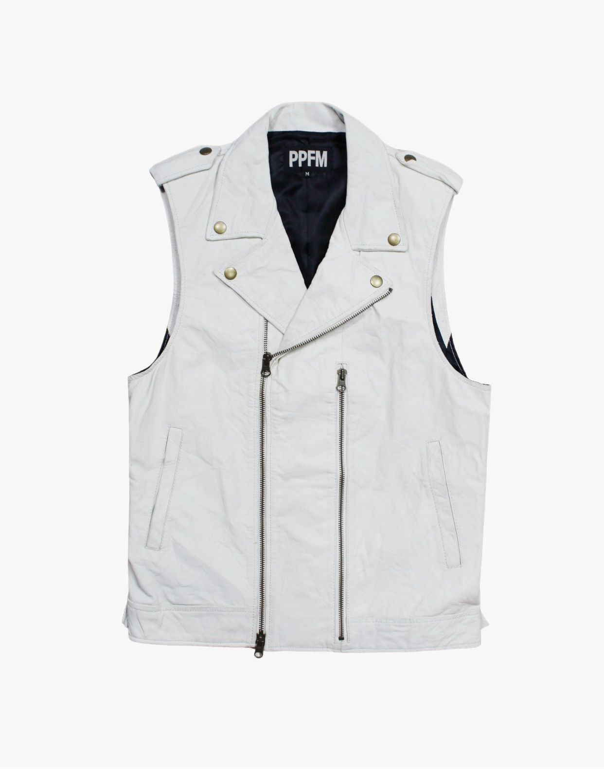 image of Ppfm Leather Biker Vest in White, Men's (Size Medium)