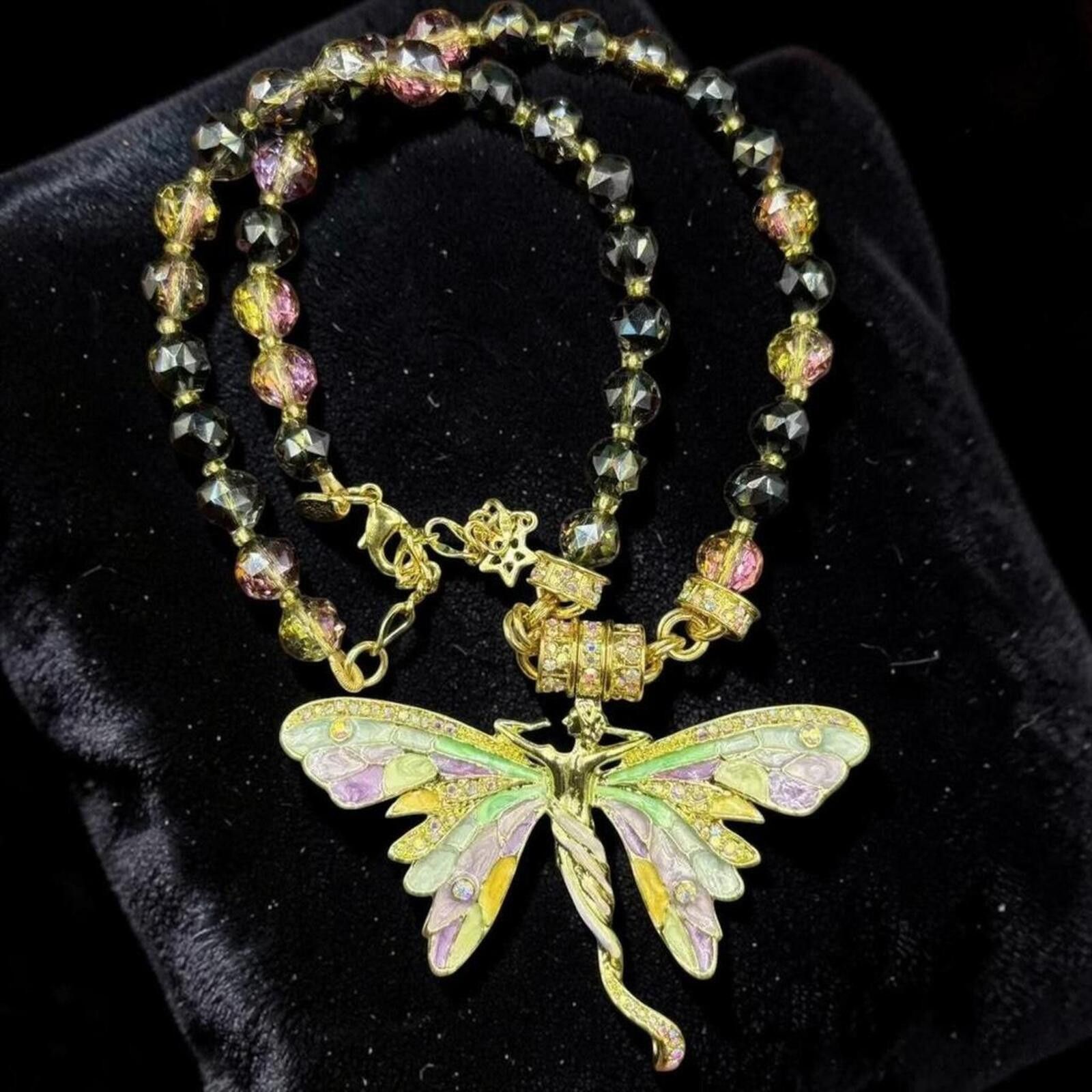 Other Dragonfly necklace with multi-coloured beads Size ONE SIZE - 2 Thumbnail