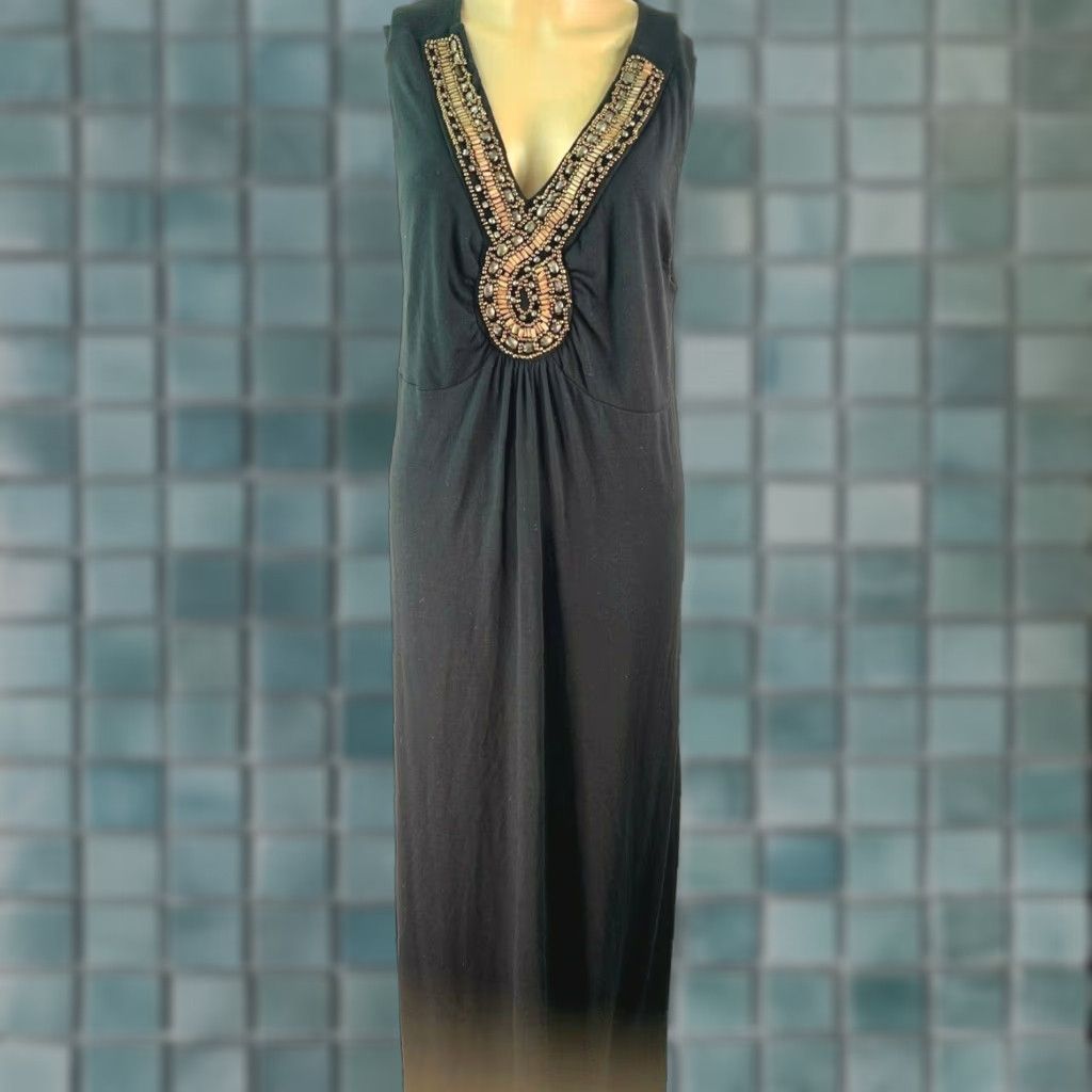 Faded Glory VINTAGE Faded Glory Womens Beaded Empire Waist V Neck Black Maxi Dress 1X Size Size XL / US 12-14 / IT 48-50 - 1 Thumbnail